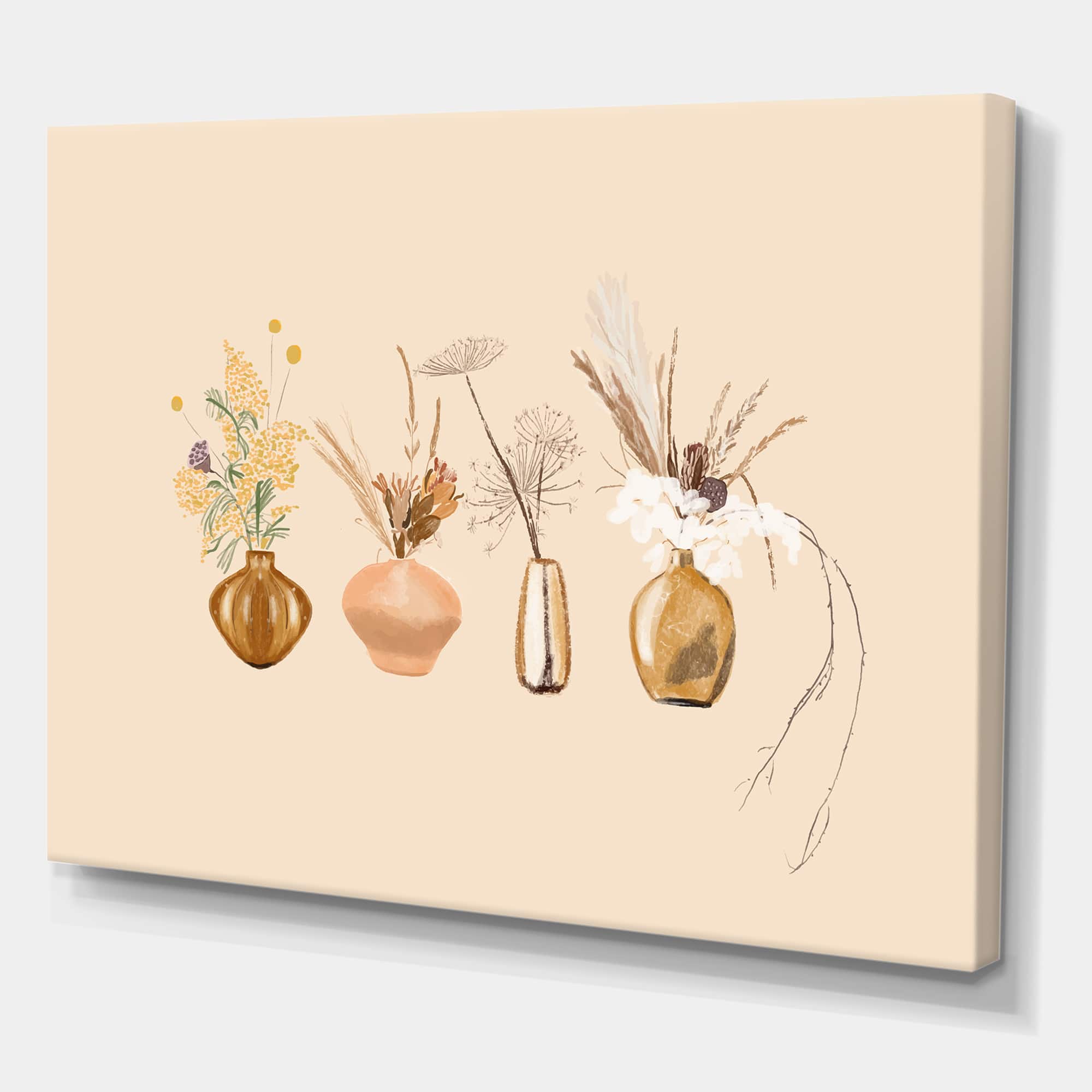 Designart - Bouquets Of Wildflowers In Gold Vases II - Traditional Canvas Wall Art Print