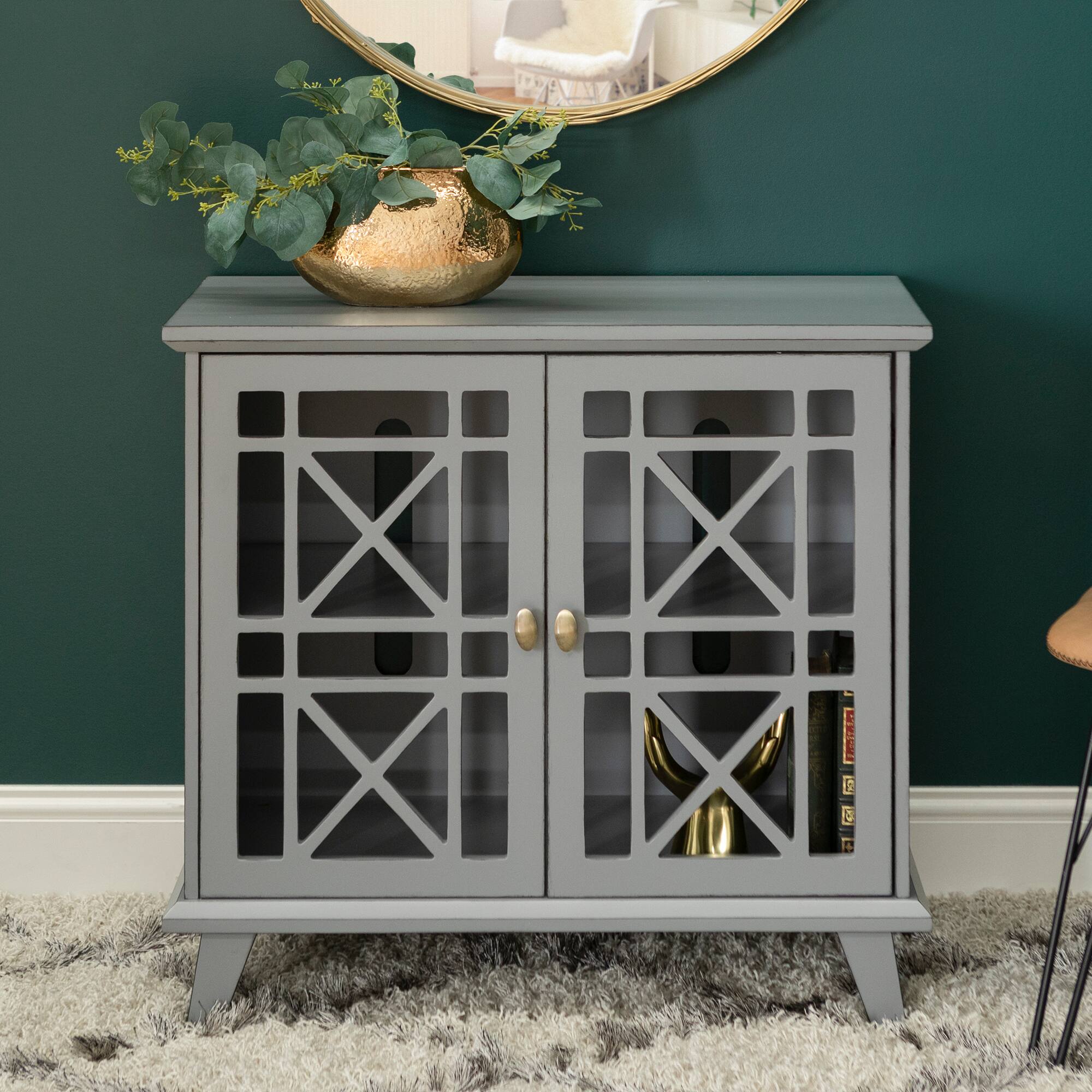 Walker Edison 32" Gray Fretwork Accent Storage Cabinet