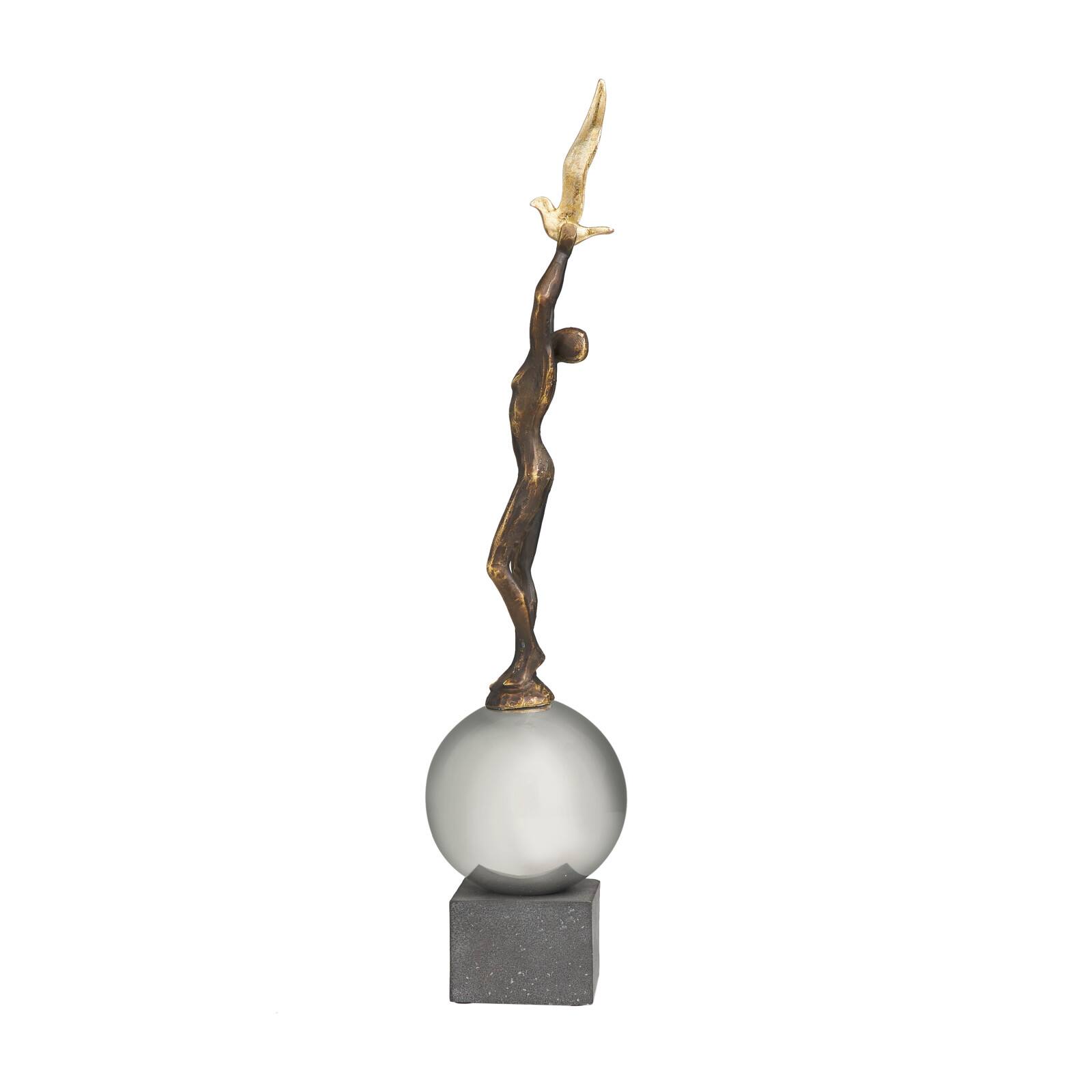 24" Silver Polystone People Sculpture with Stainless Steel Accents