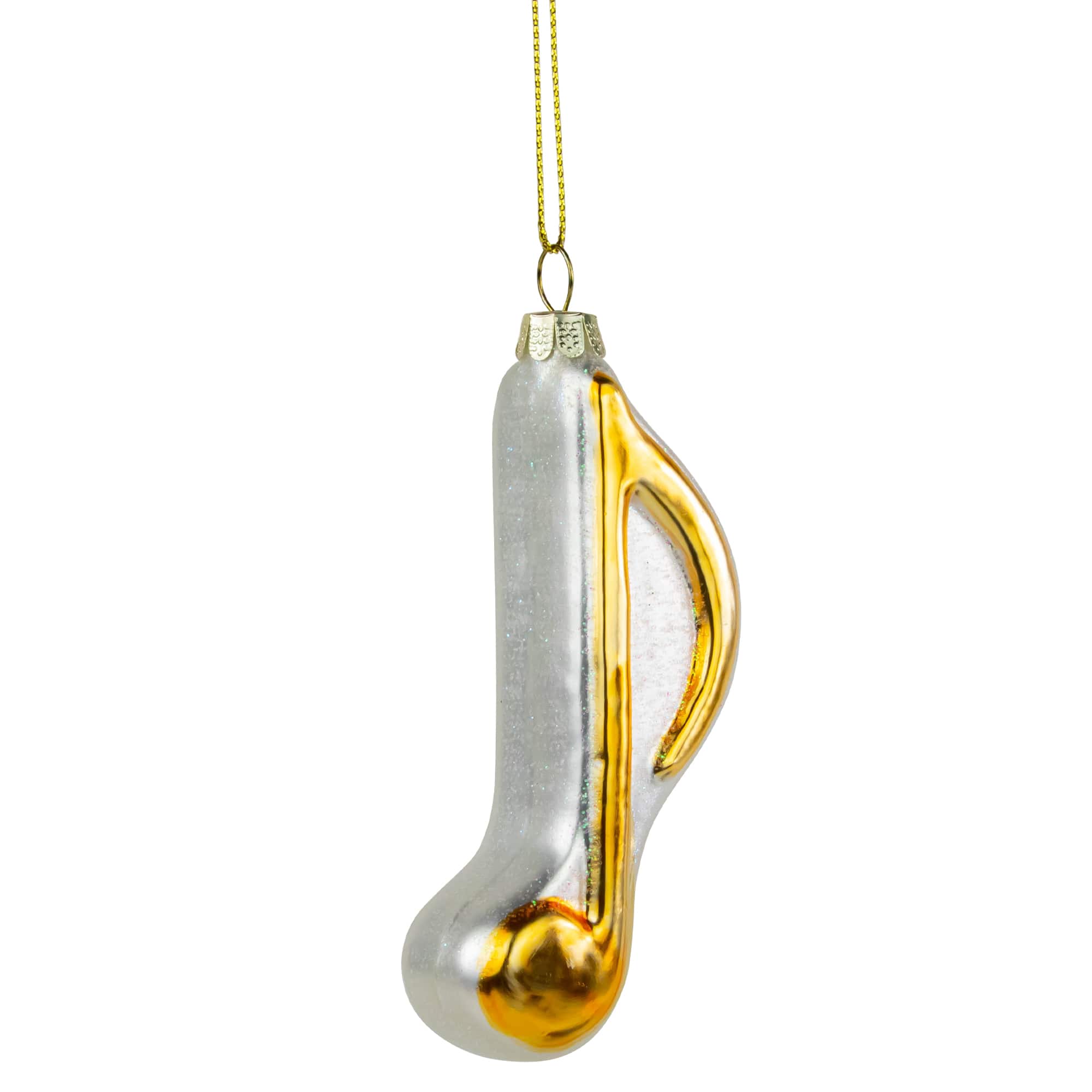 Gold & White Sixteenth Note Music Symbol Glass Ornament
