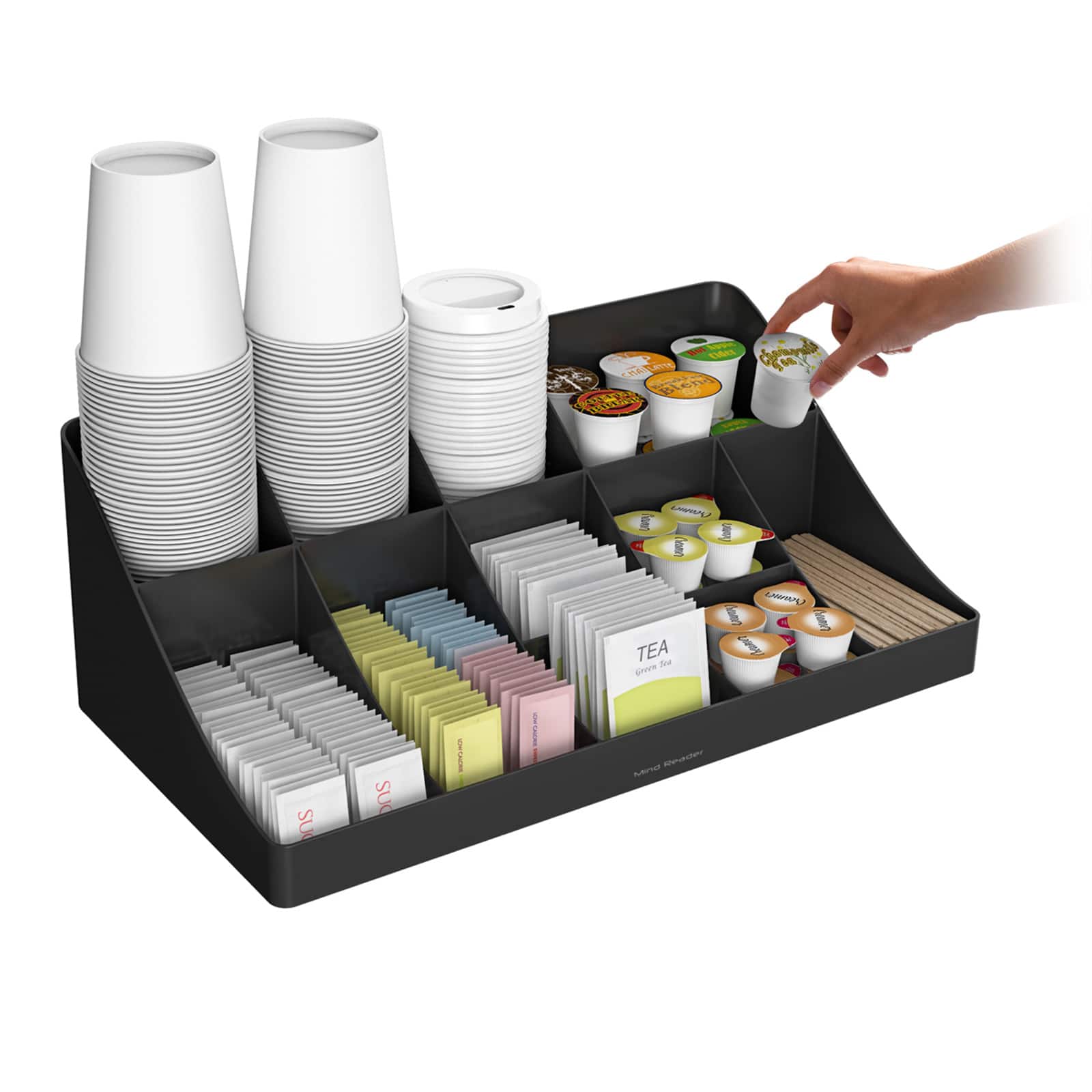 Mind Reader Black 11 Compartment Breakroom Coffee Condiment Organizer