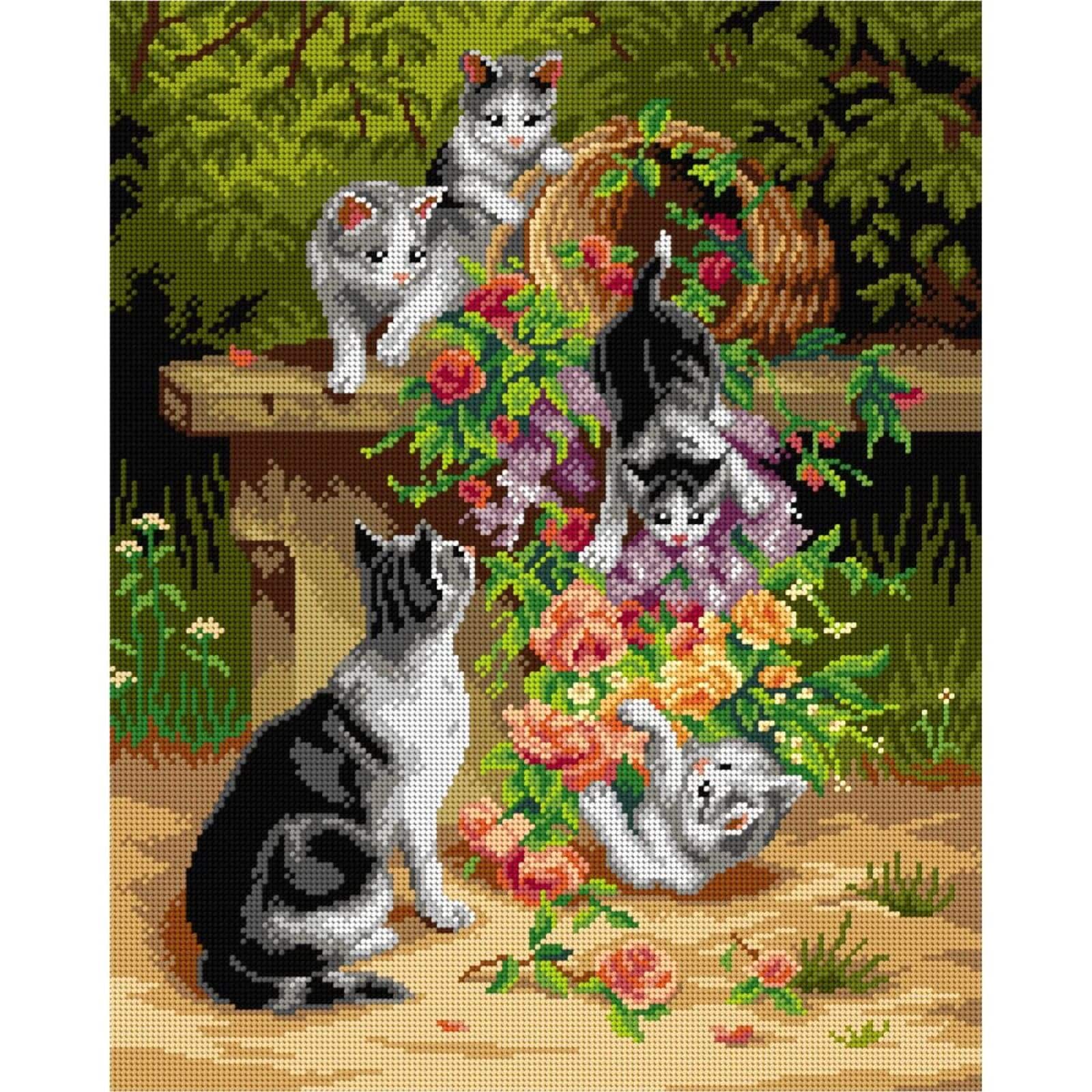 Orchidea Gobelin Canvas For Halfstitch Without Yarn After Carl Reichert - Cats And Flowers