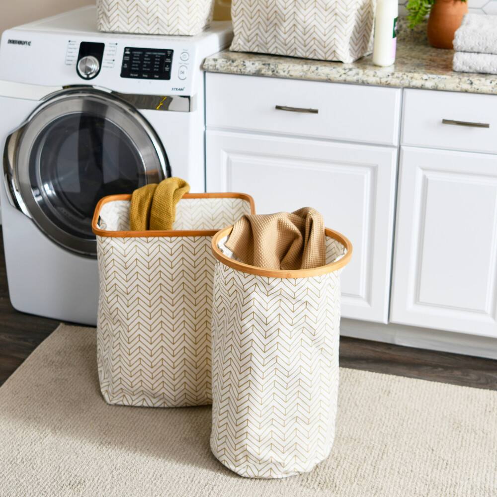 Household Essentials Krush Bamboo Rimmed Hamper (Round, Brown)