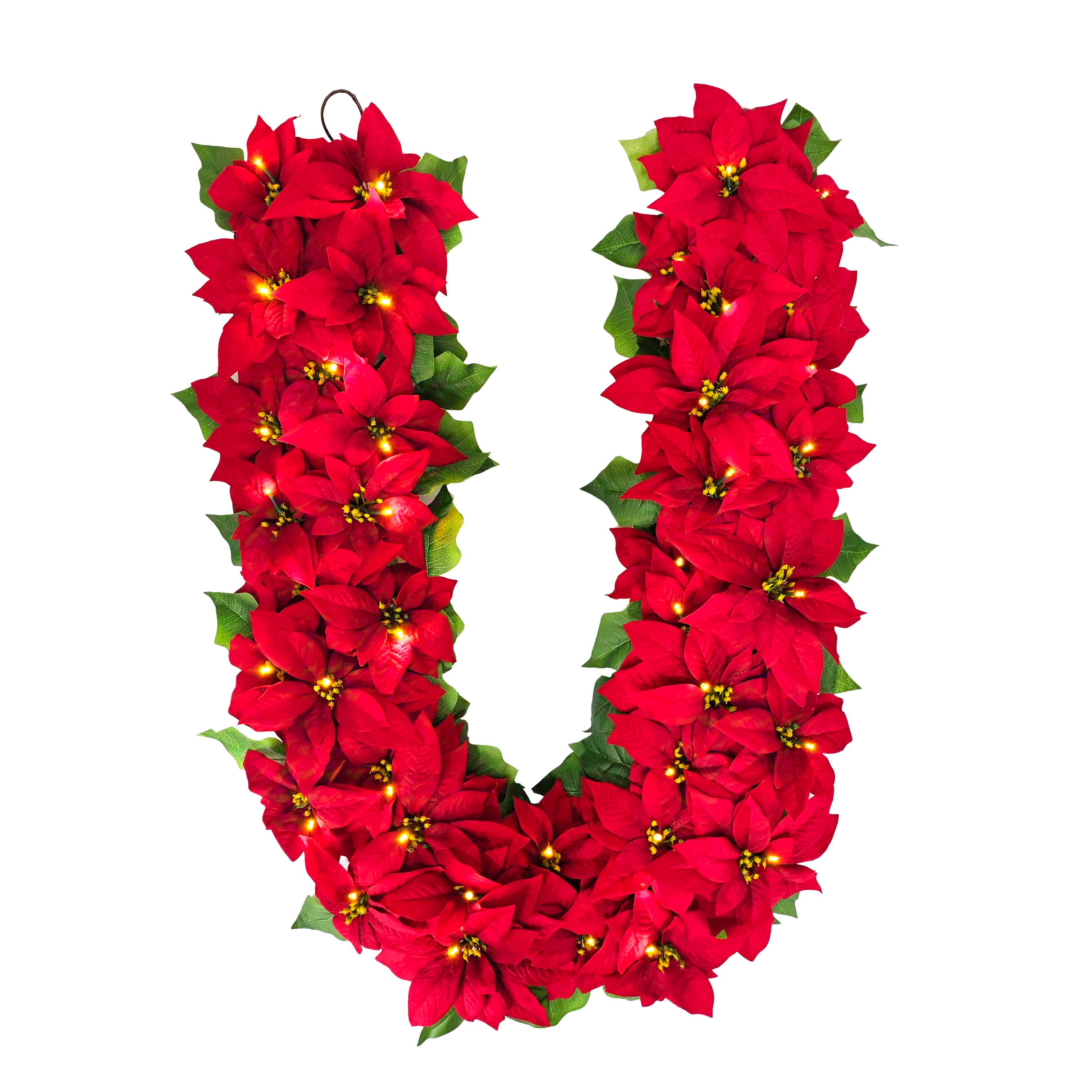 6ft. Pre-Lit Red Poinsettia Artificial Garland 