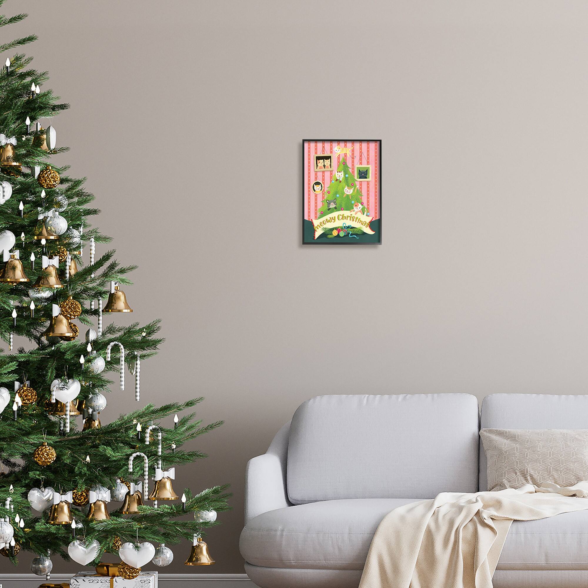 Stupell Industries Meowy Christmas Cat Tree Framed Giclee Art