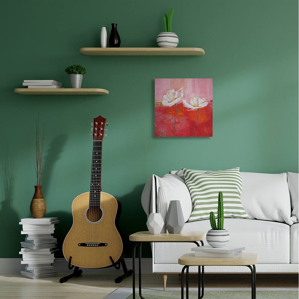 Stupell Industries White Daisies Abstract Florals Red Pink Pop Canvas Wall Art