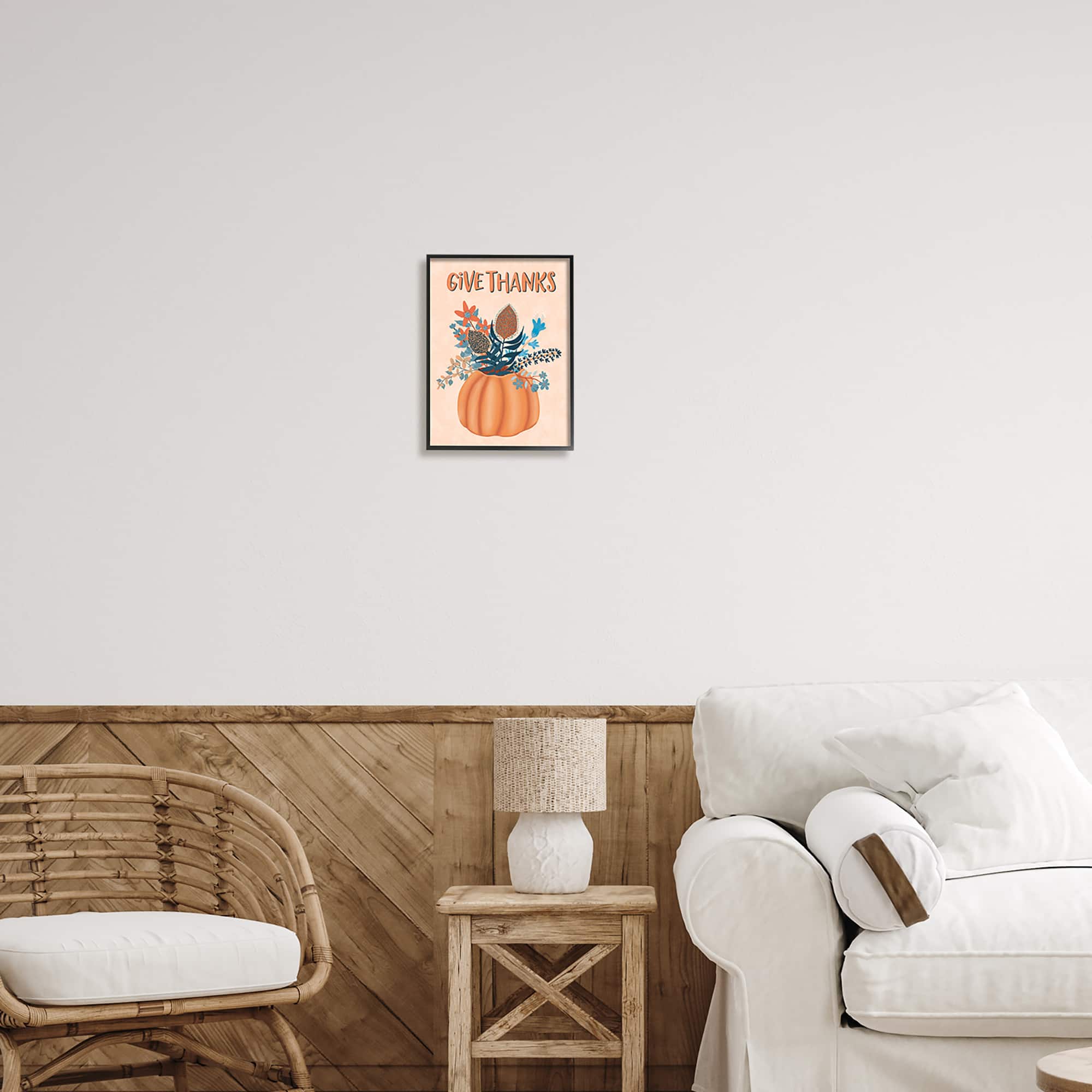 Stupell Industries Give Thanks Fall Botanical Blooms Framed Giclee Art