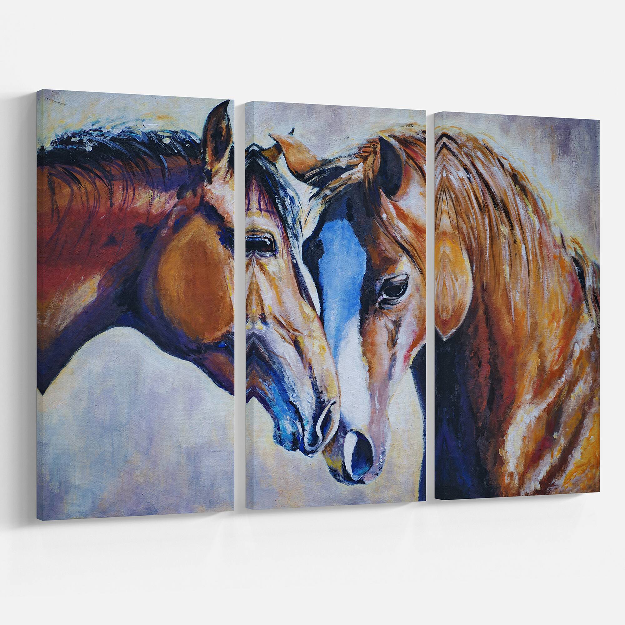 Designart - Brown Amorous Horses - Animal Art Canvas Print