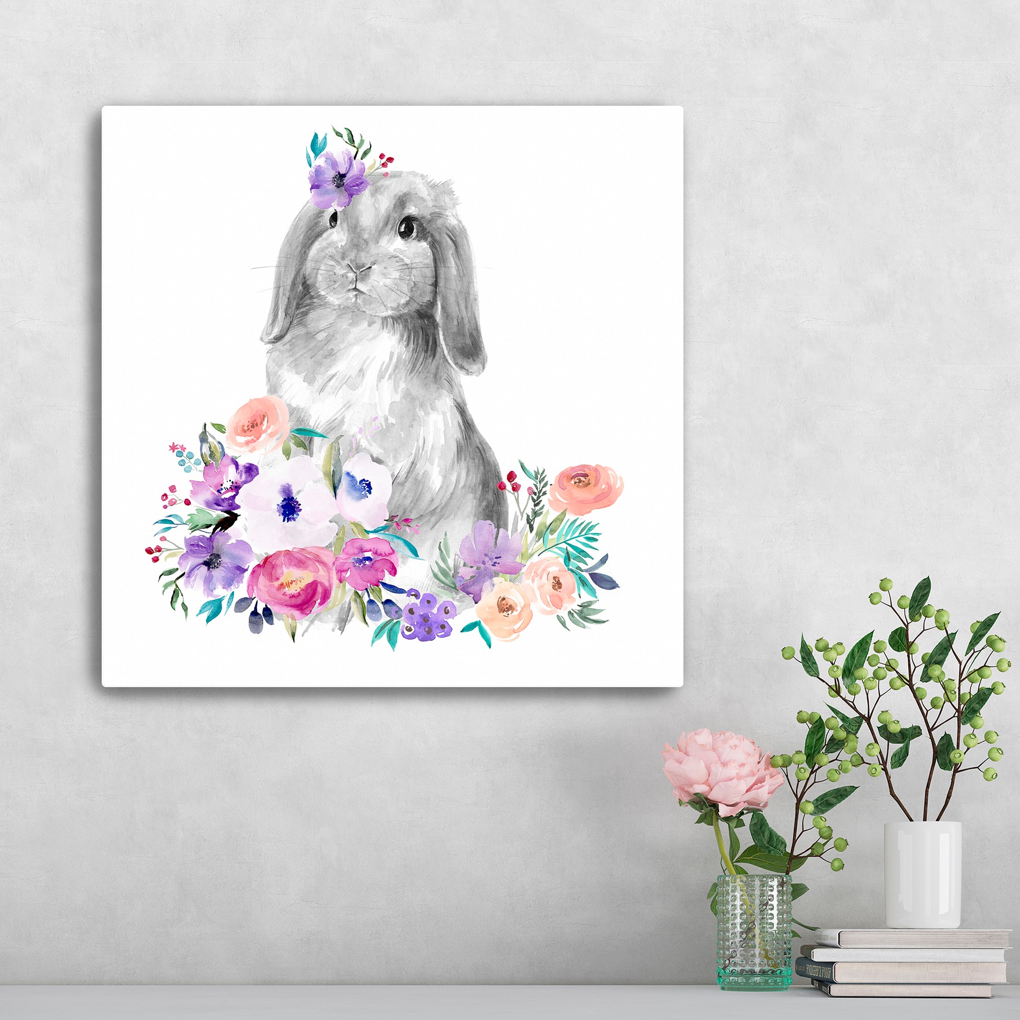 Lumaprints Bright Floral Bunny I Canvas Giclée Art