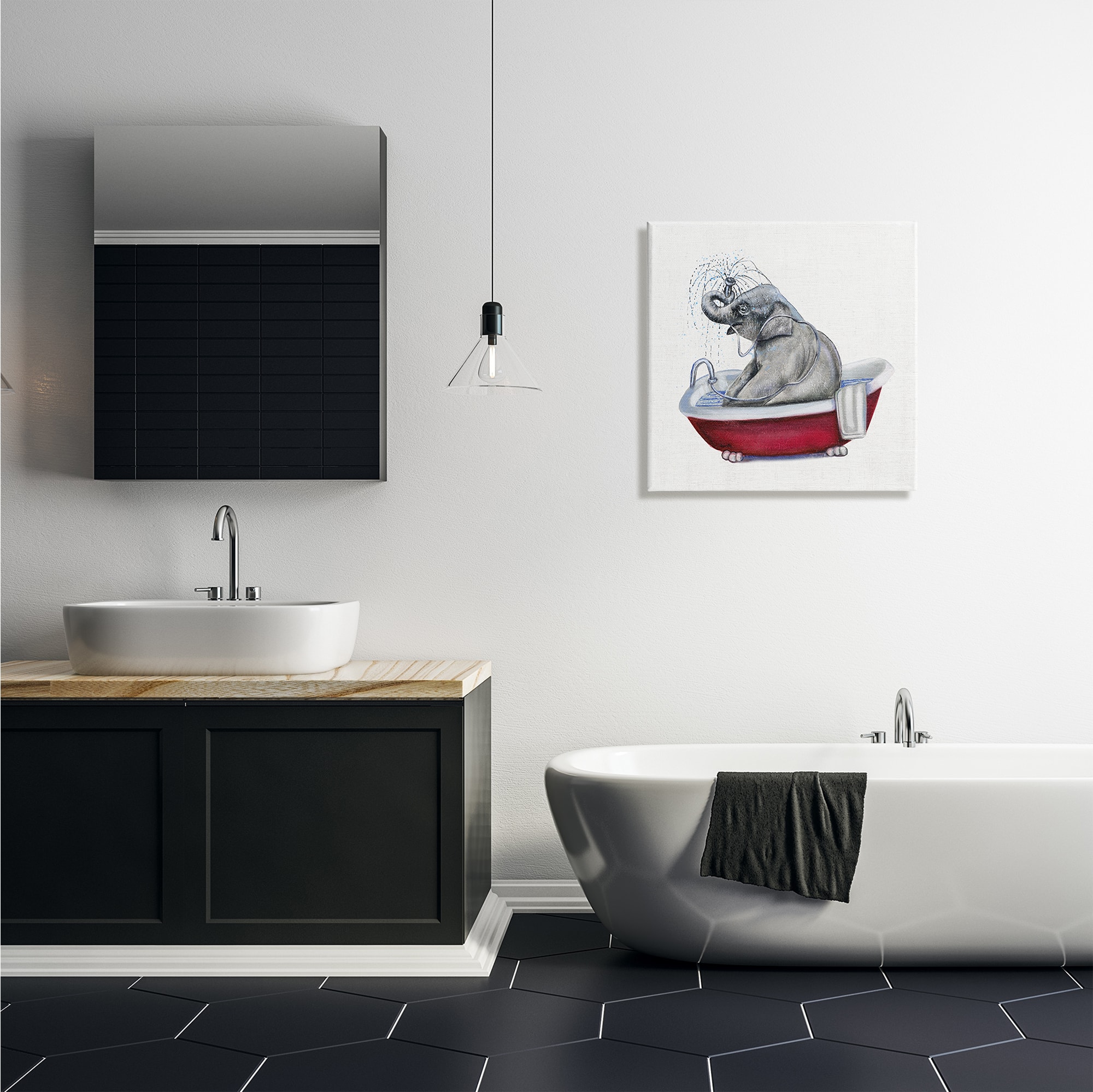 Stupell Industries Elephant in Red Bathtub Playful Safari Animal Canvas Wall Art