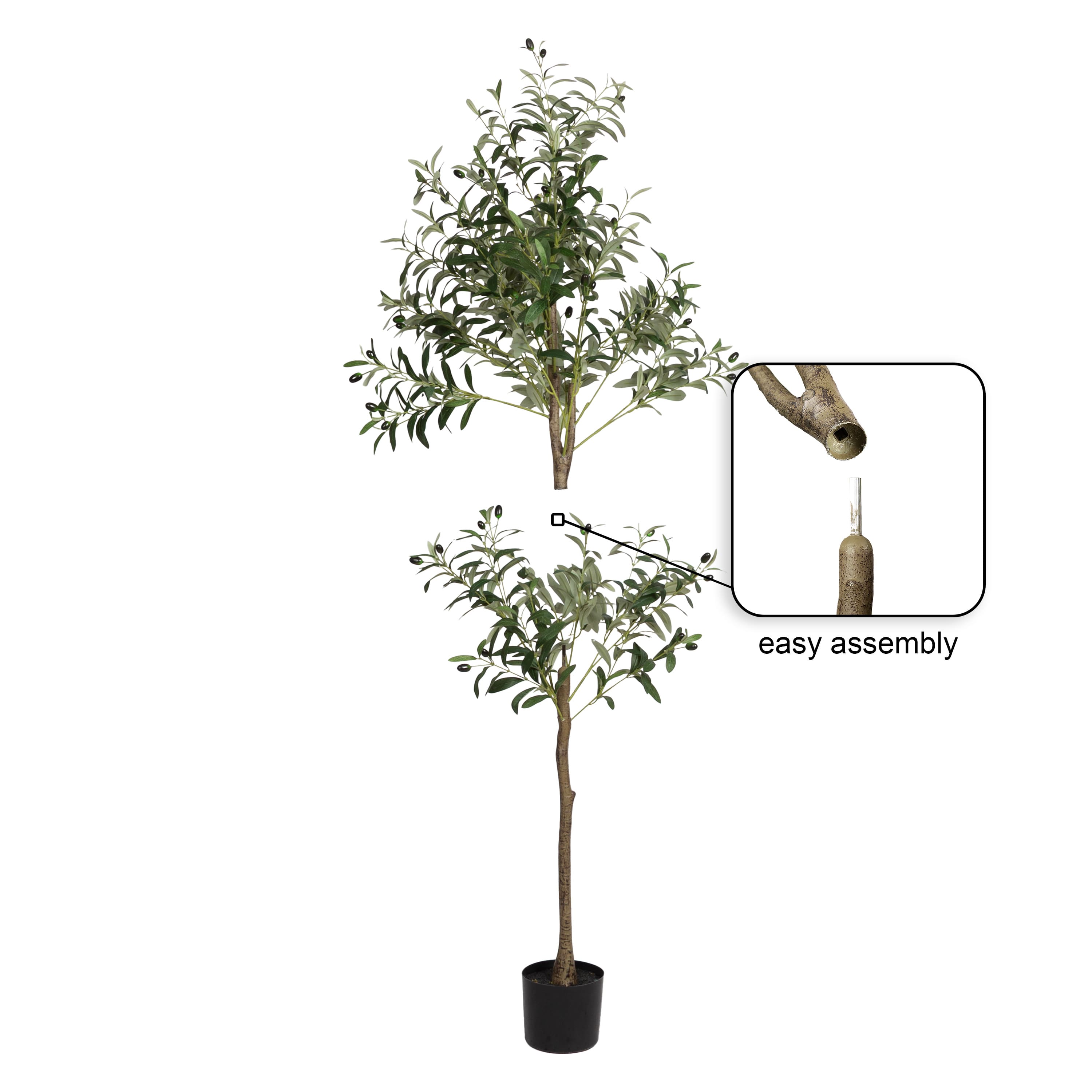 Kate and Laurel 5ft. Oliveira Faux Olive Tree in Claudel Scalloped Distressed White Planter