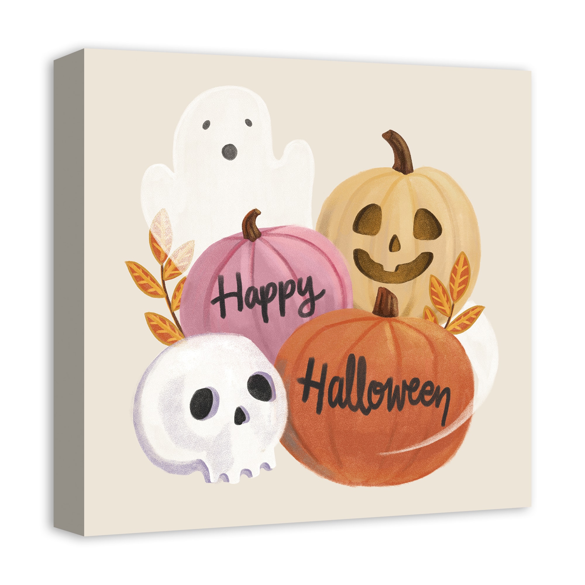Happy Halloween Whispy Ghost & Jack-O-Lantern Canvas Wall Art