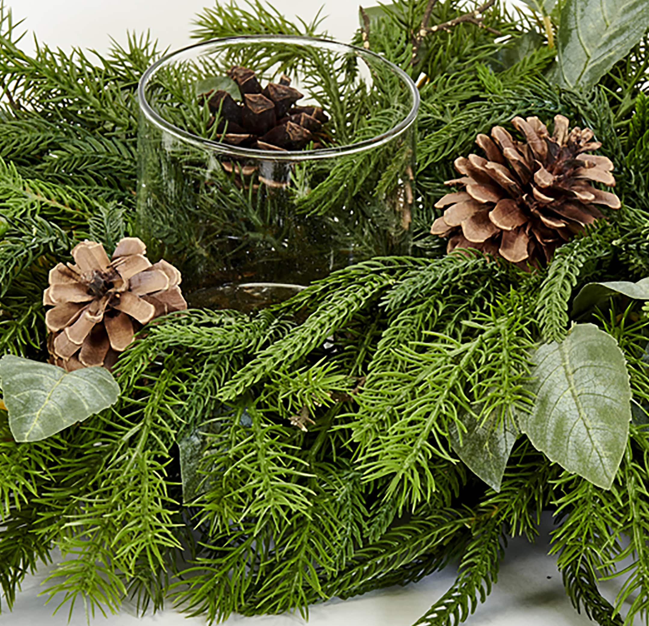 26" Real Look Cypress & Pine Cone Centerpiece Candle Holder