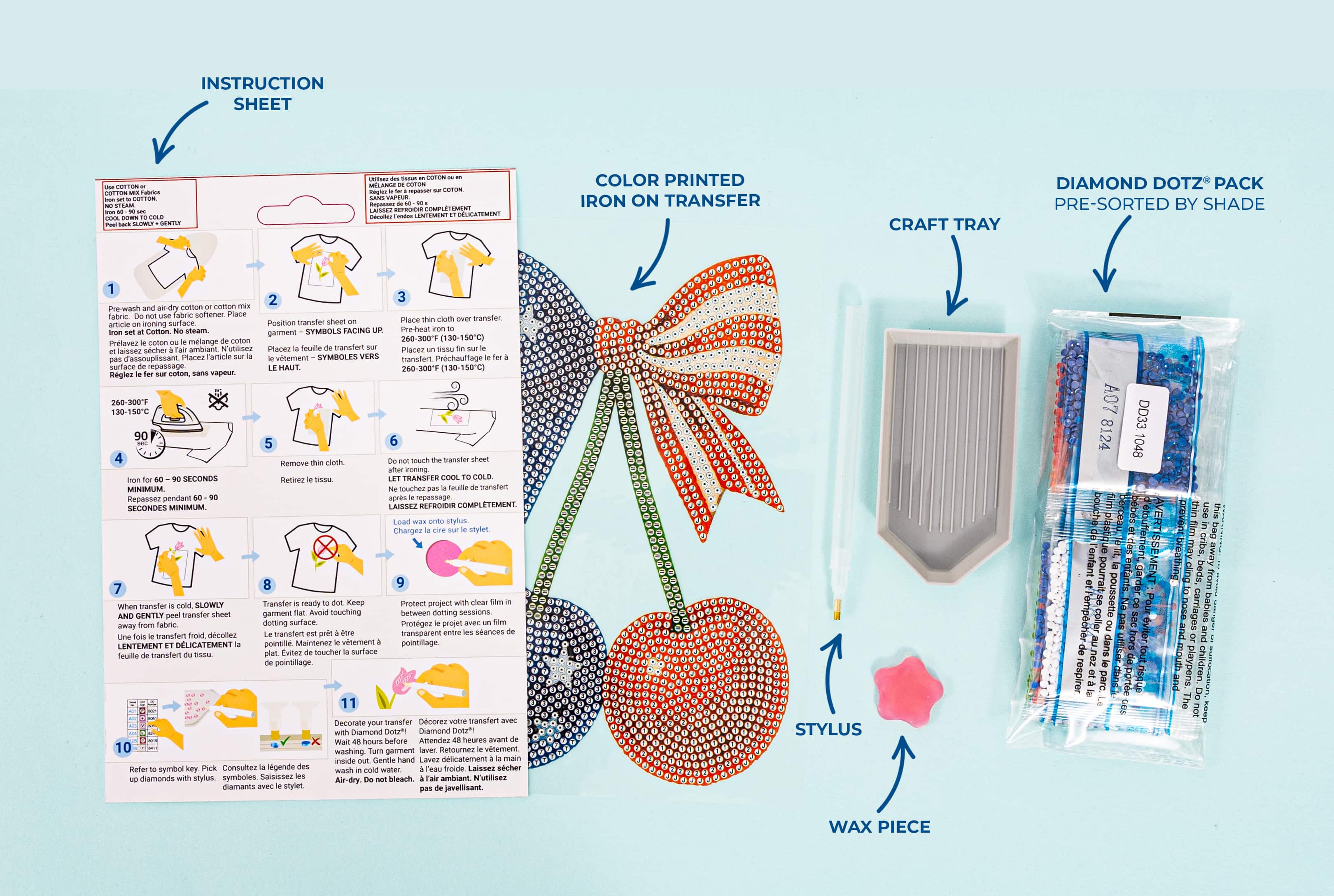 Diamond Dotz® Red, White & Blue Stars & Stripes Cherries Iron-On 'n' Dot Kit