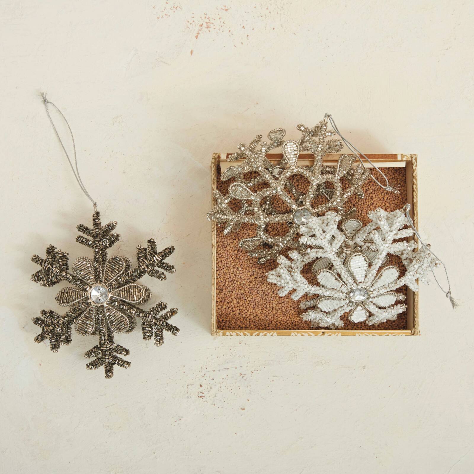 Hello Honey® 5.5" Gunmetal Finish & Beaded Metal Snowflake Ornament