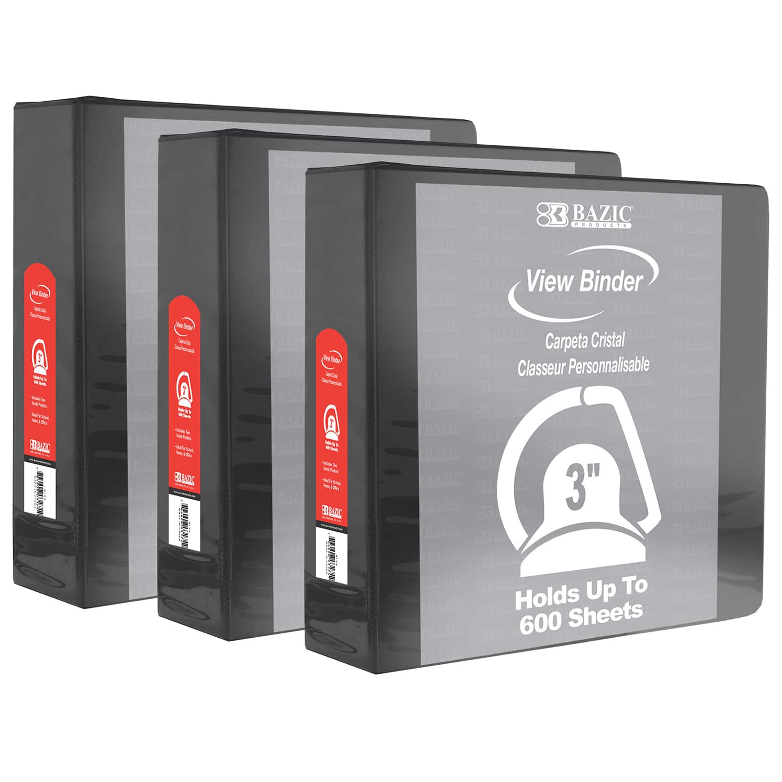 BAZIC Products® 3" Slant D Ring View Binders, 3ct.