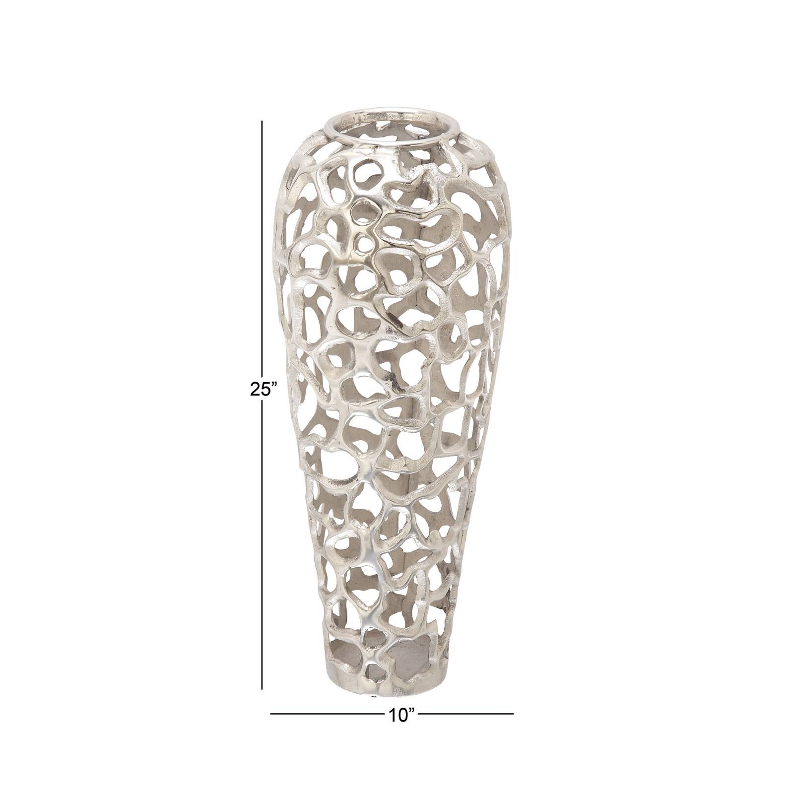 25" Silver Aluminum Contemporary Vase