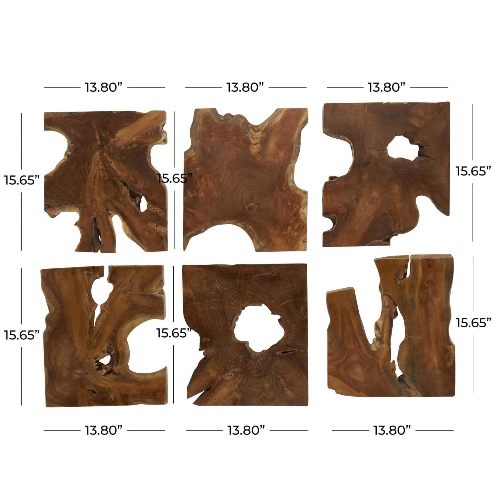 14" x 16" Brown Teak Wood Handmade Abstract Wall Décor Set