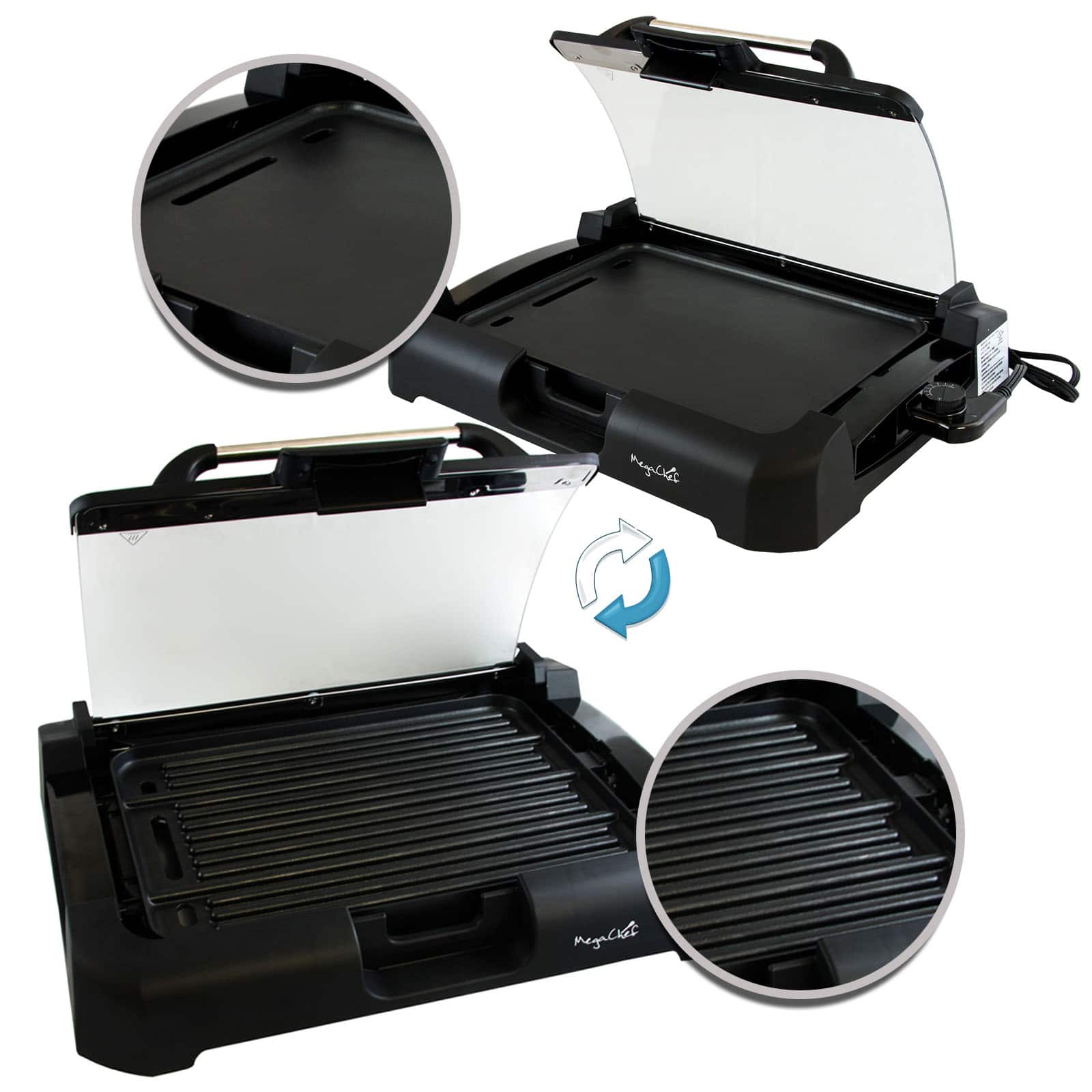 Megachef Reversible Indoor Grill & Griddle With Removable Glass Lid