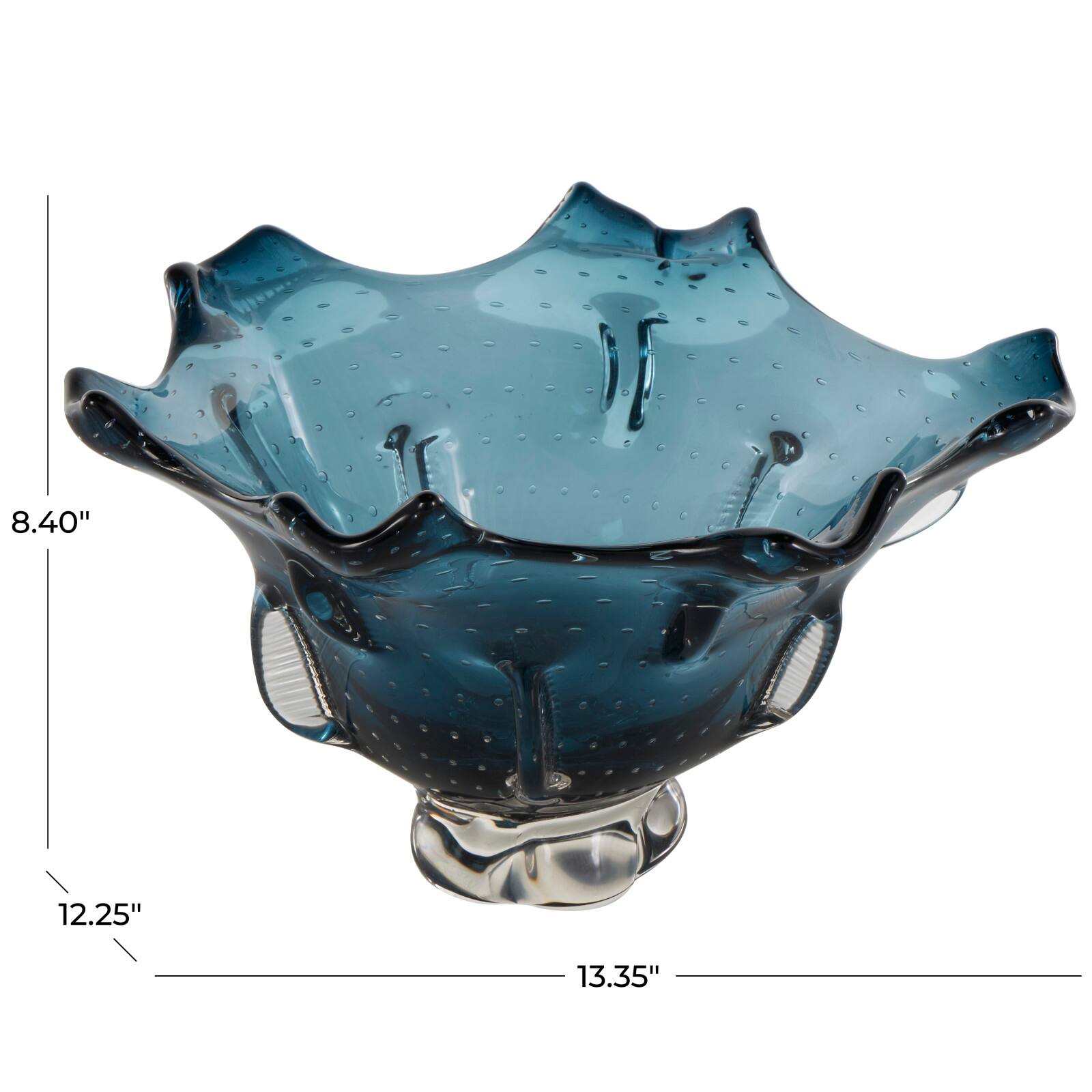 13" Dark Blue Ombre Glass Bowl