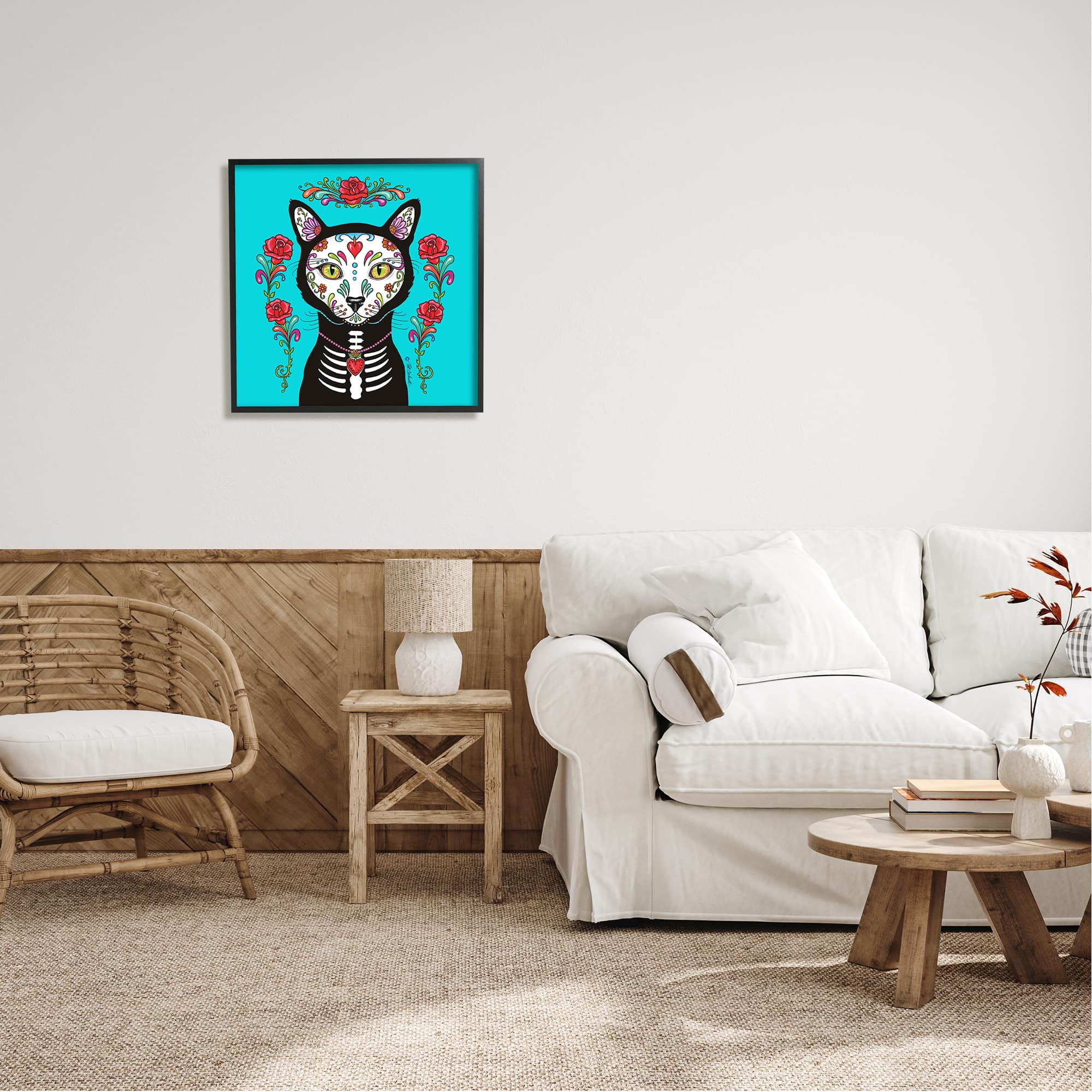 Stupell Industries Day of Dead Cat Portrait Framed Giclee Art