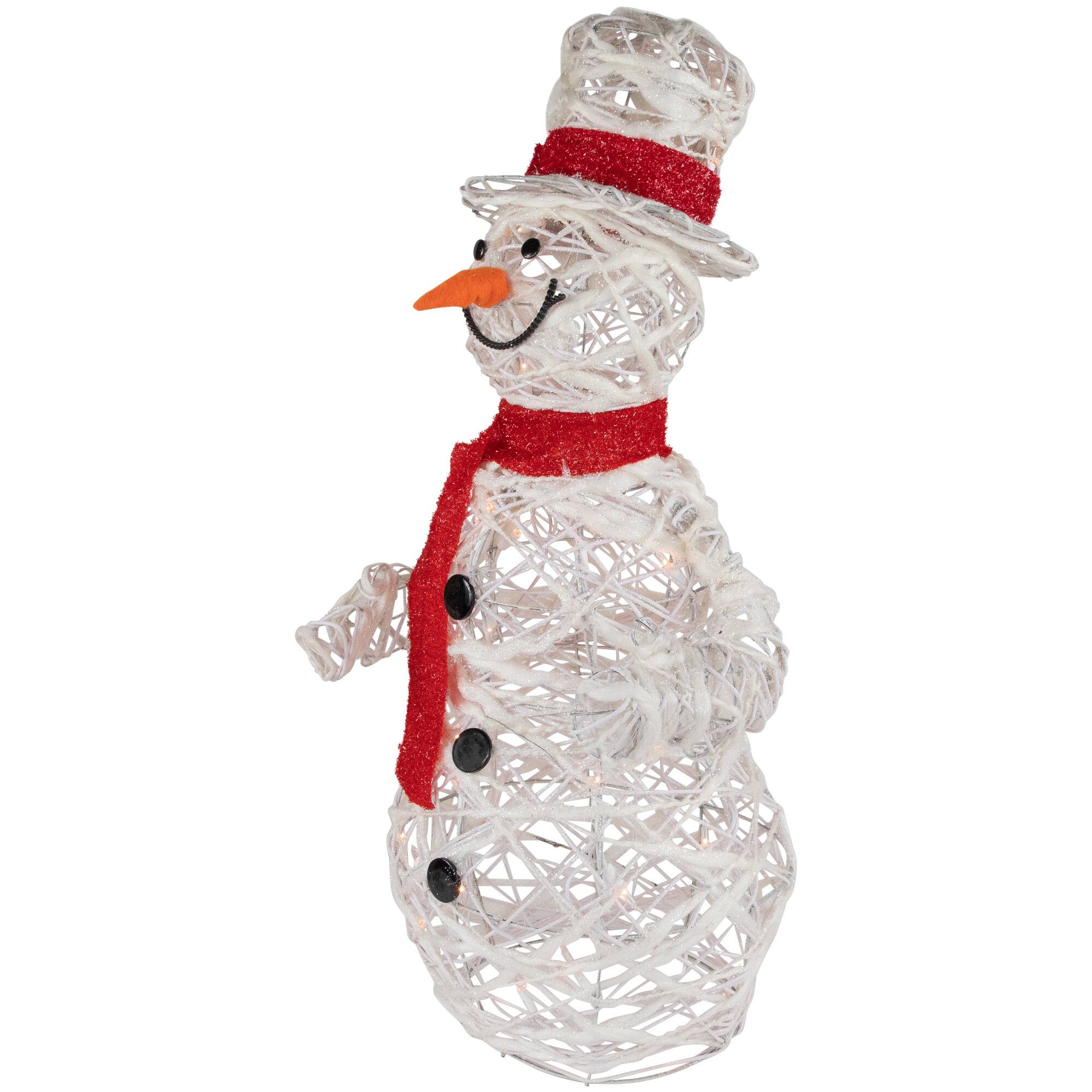 28" Lighted White Glittered Rattan Christmas Yard Art