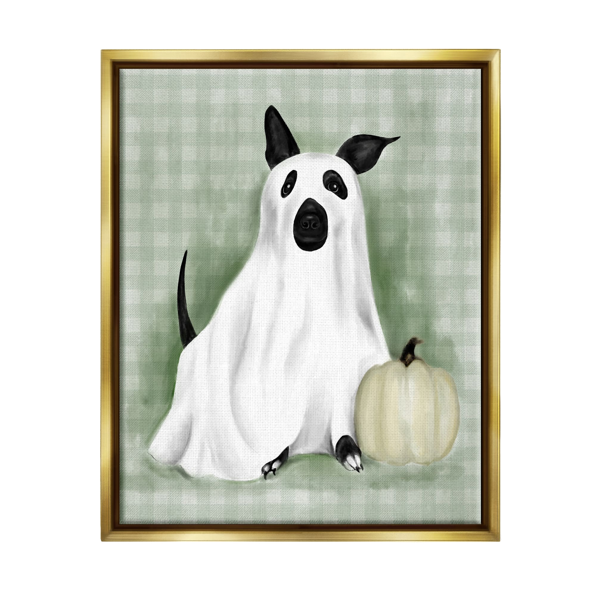 Stupell Industries Dog Ghost Halloween Costume Framed Floater Canvas Wall Art