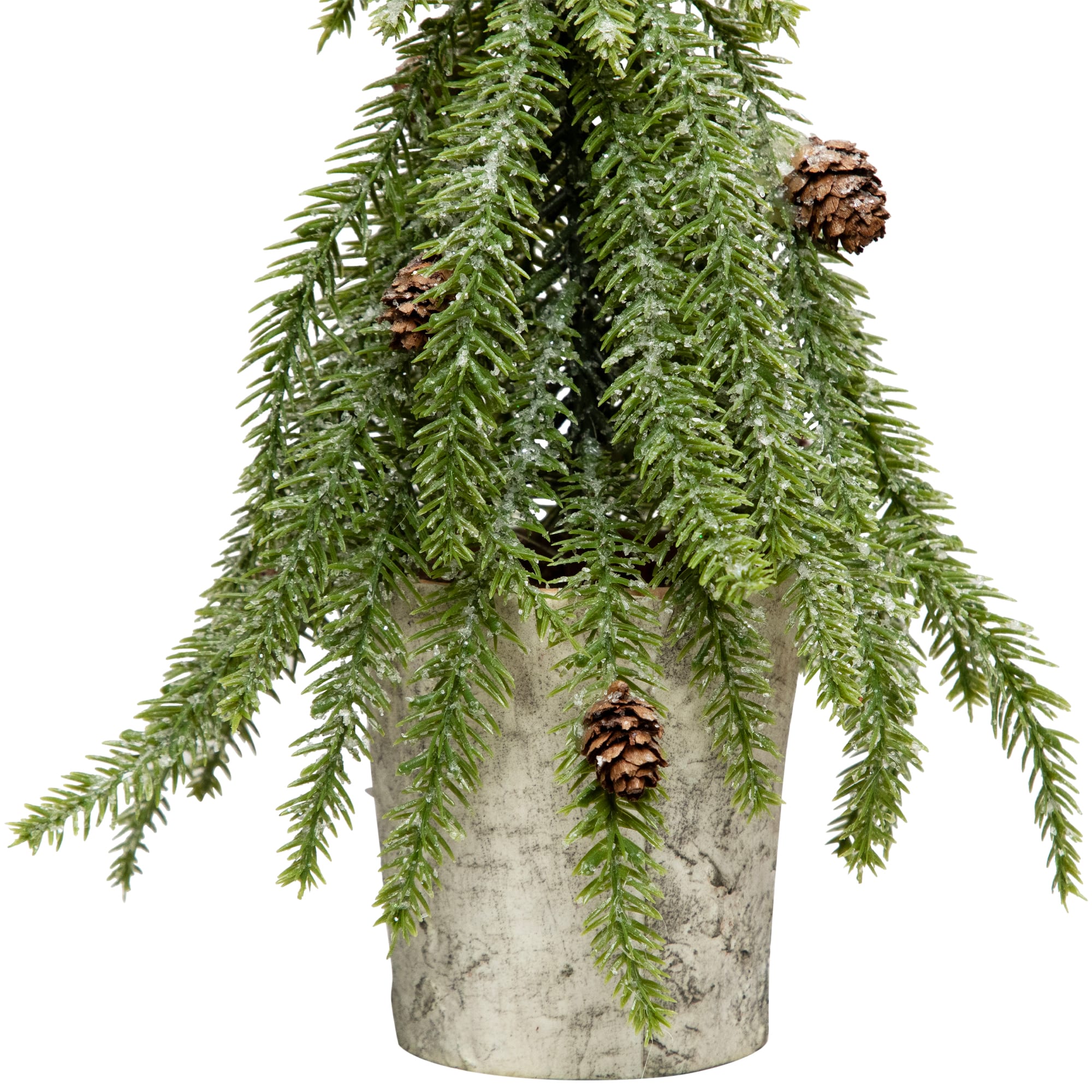 12" Unlit Icy Pine Mini Christmas Tree with Pinecones in Faux Birch Wood Pot