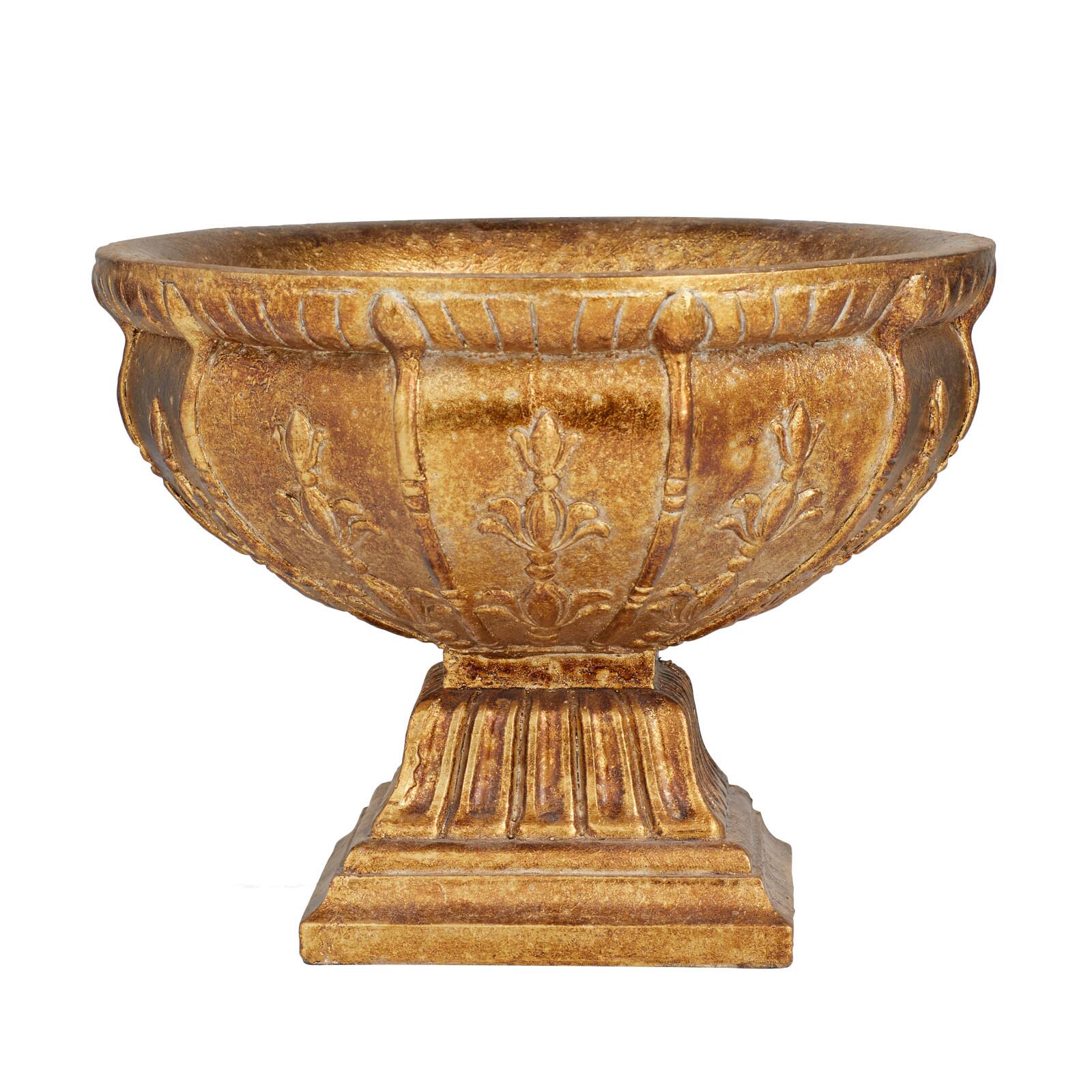 Gold Polystone Traditional Decorative Bowl, 9" x 11" x 11"