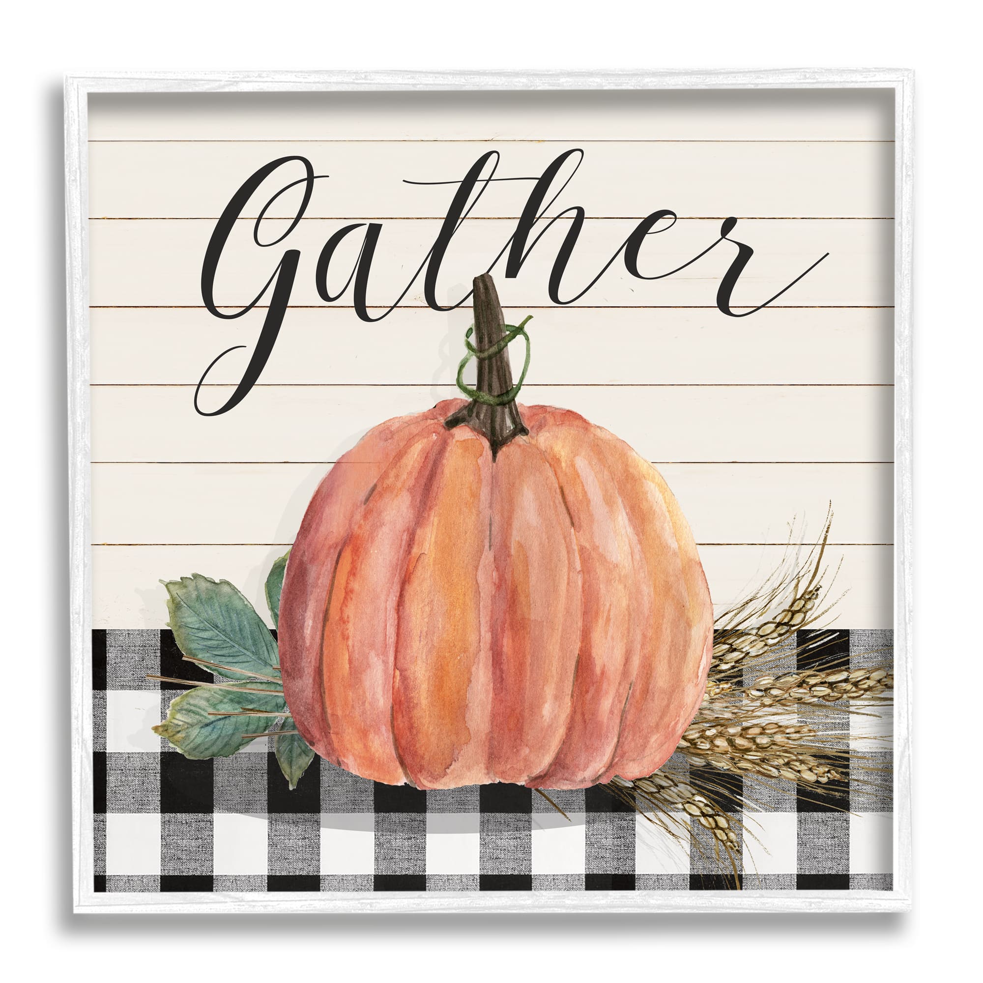 Stupell Industries Gather Seasonal Botanical Pumpkin Framed Giclee Art