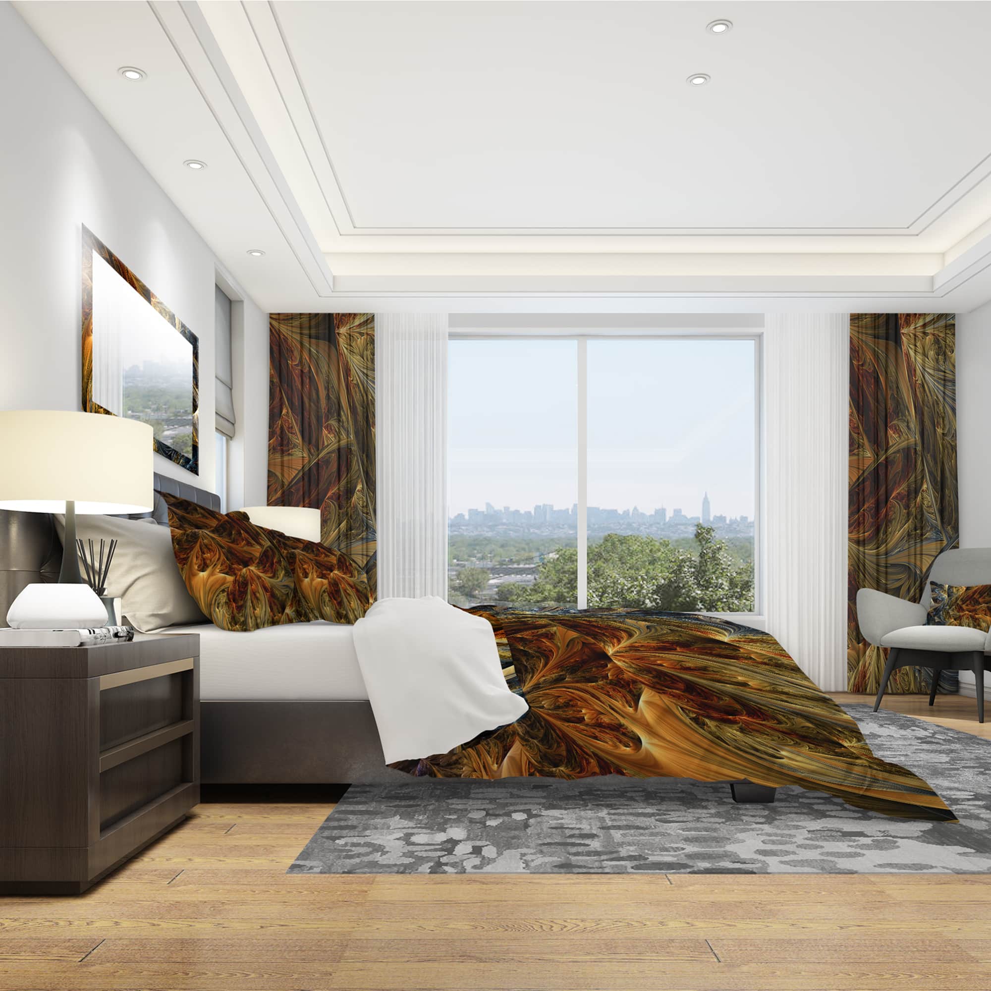 Designart 'Molten Gold Abstract' Modern & Contemporary Bedding Set - Duvet Cover & Shams