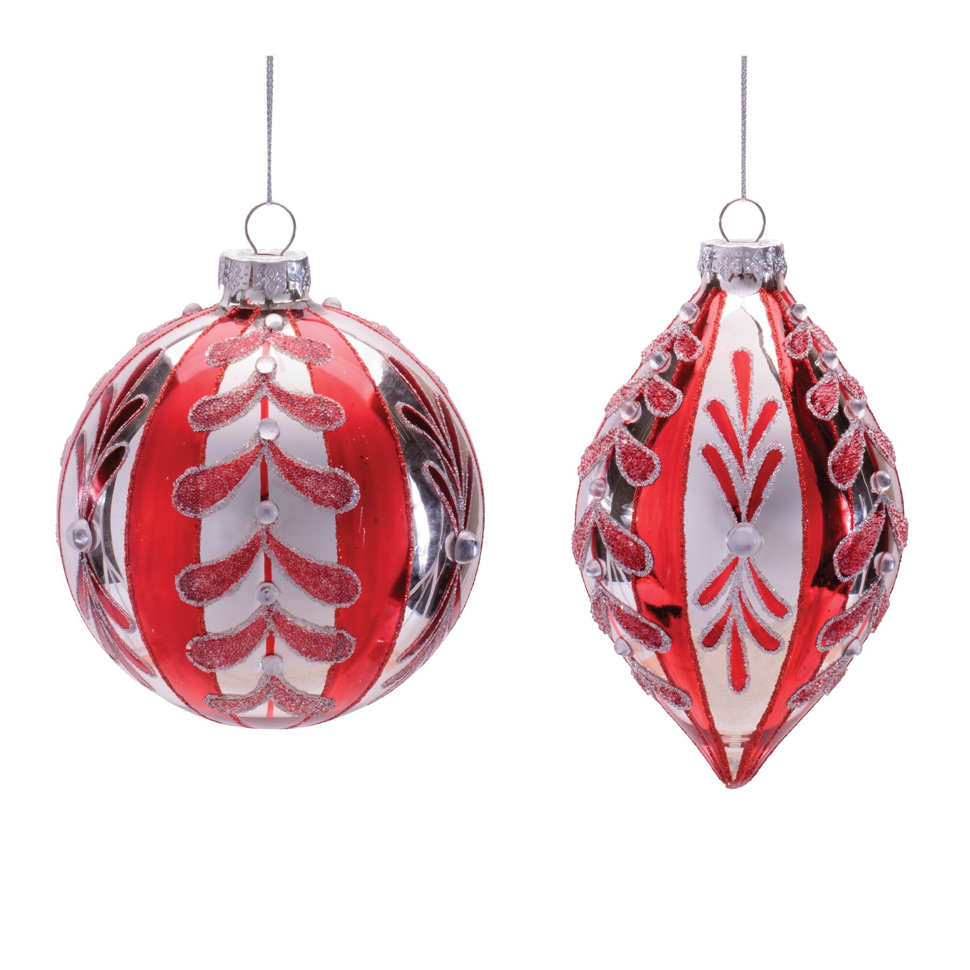 Melrose Red & Silver Glass Ornament Set