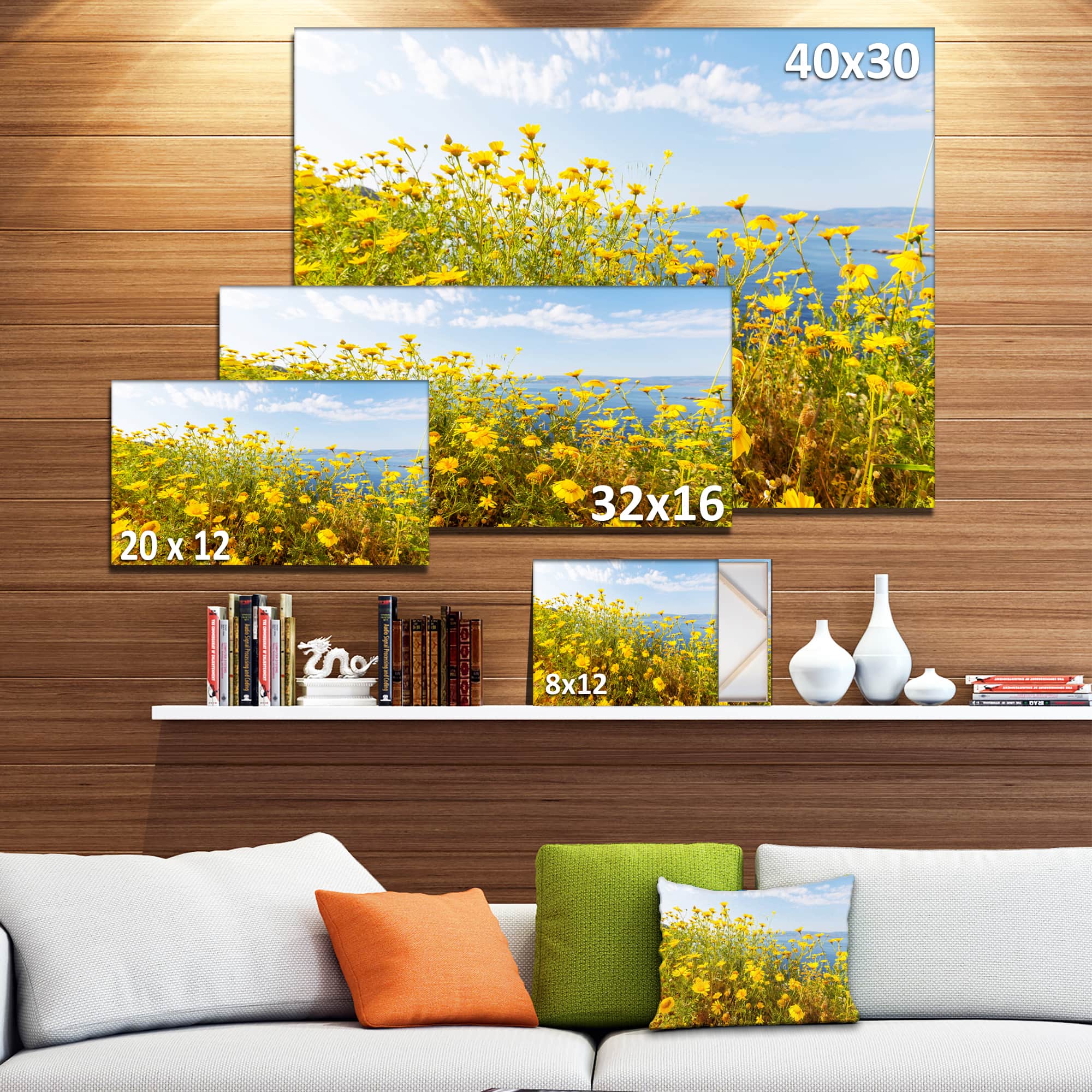 Designart - Little Yellow Flowers over Seashore - Large Flower Canvas Art Print