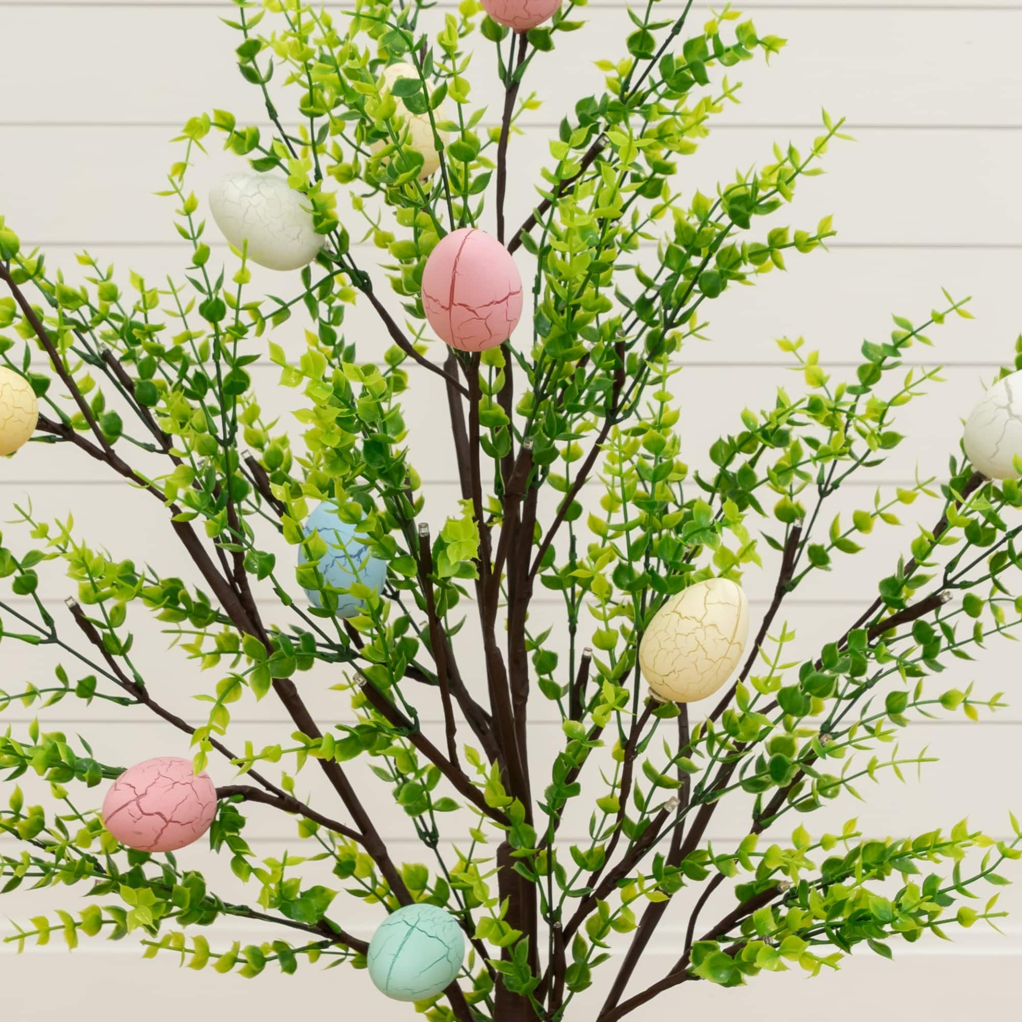 3ft. Pre-Lit Artificial Easter Egg Twig Tree with Greens and 40 Warm White LED Lights