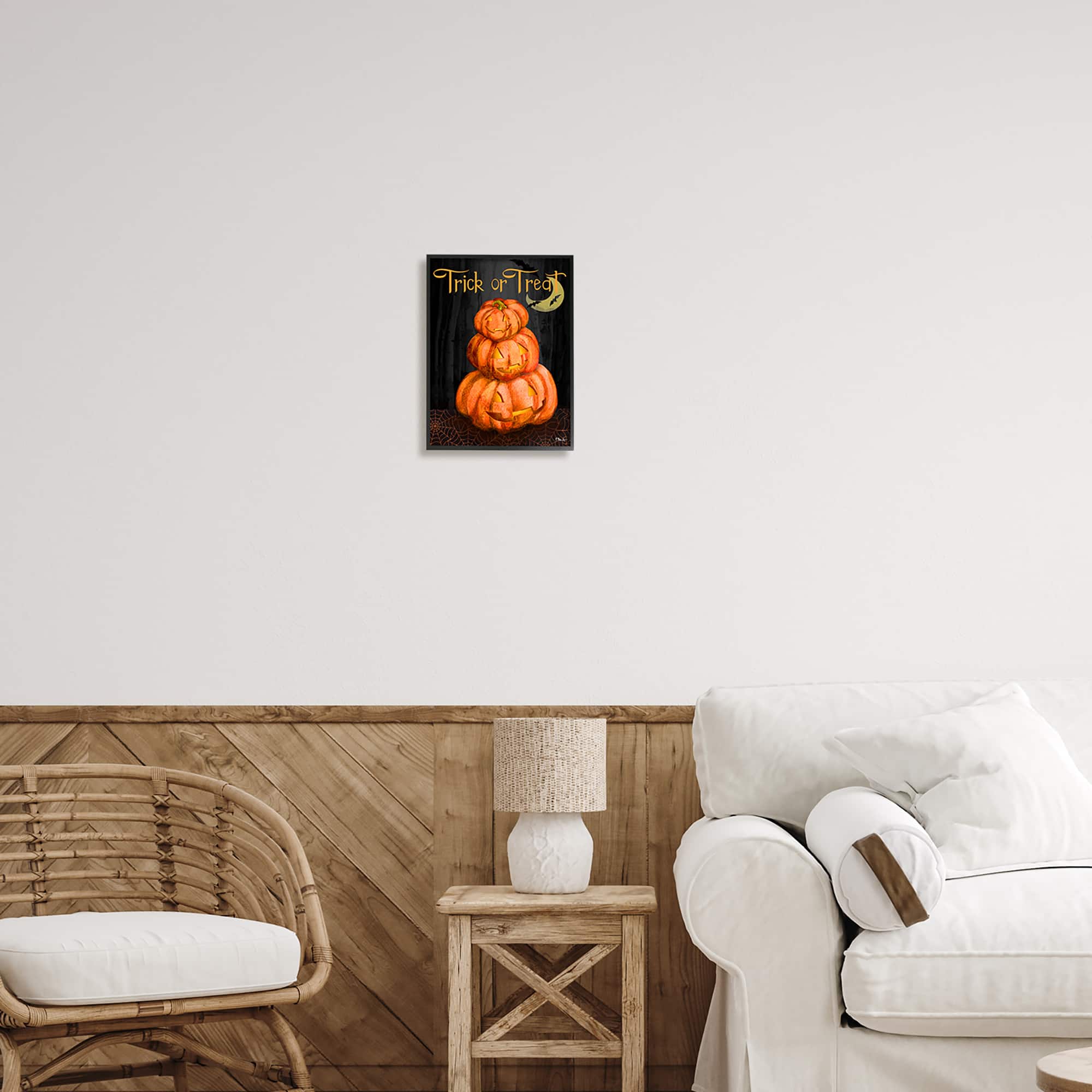 Stupell Industries Trick Or Treat Halloween Jack-o-Lantern Framed Giclee Art