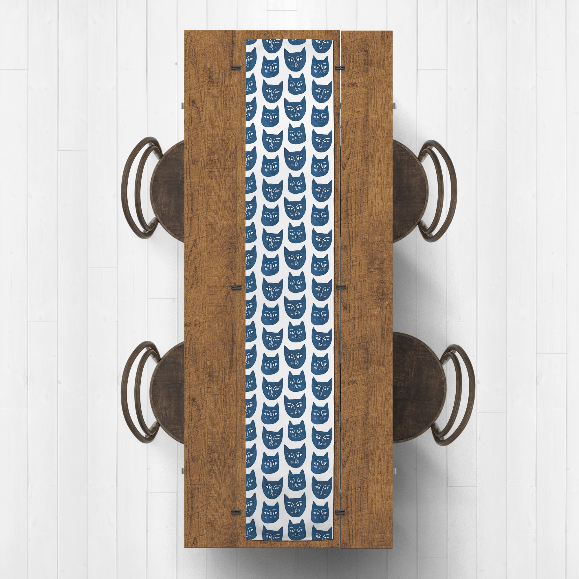 Blue Cat Face Pattern 16" x 72" Cotton Twill Runner