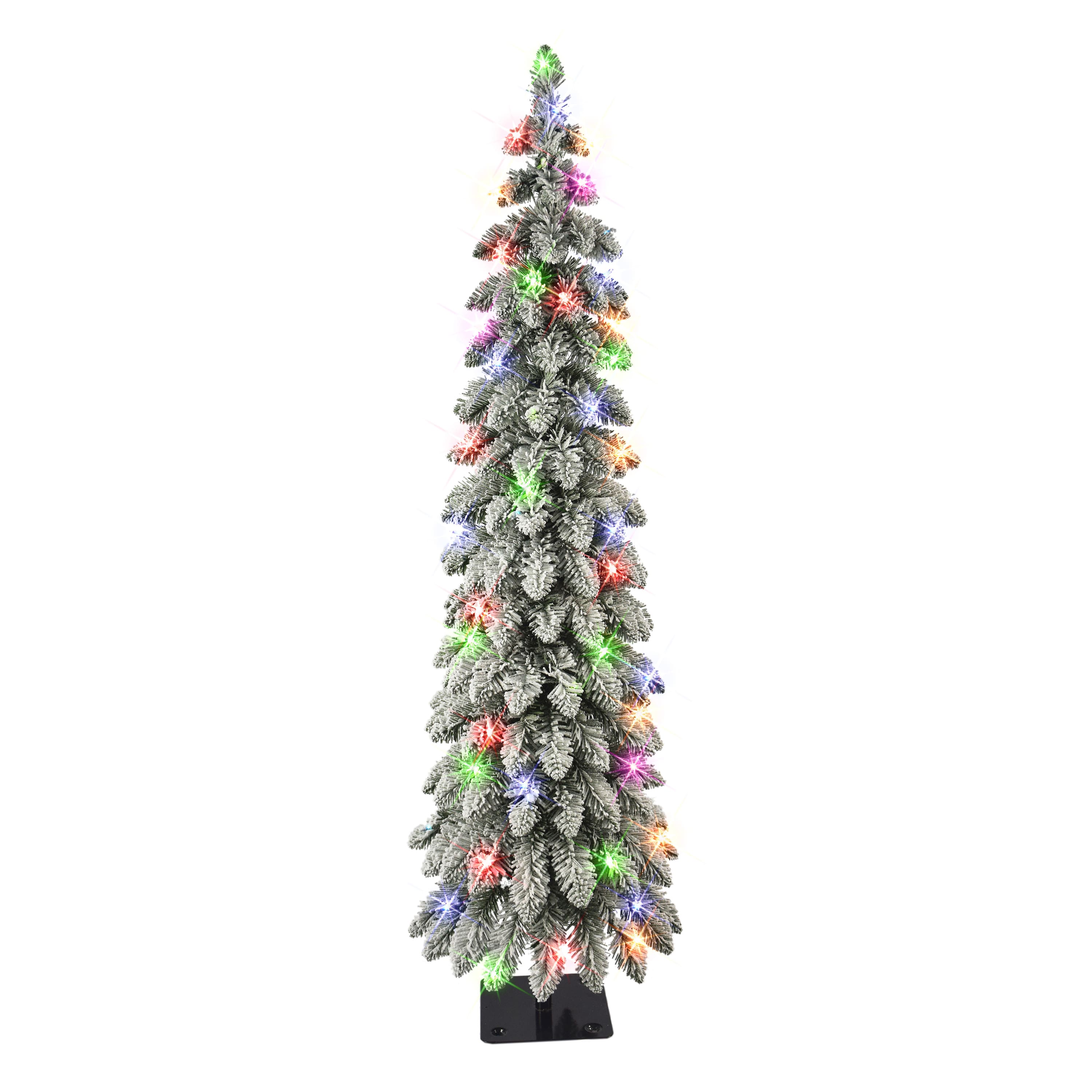 6 Pack: 4ft. Pre-Lit Flocked Alpine Artificial Christmas Tree, Multicolor Lights