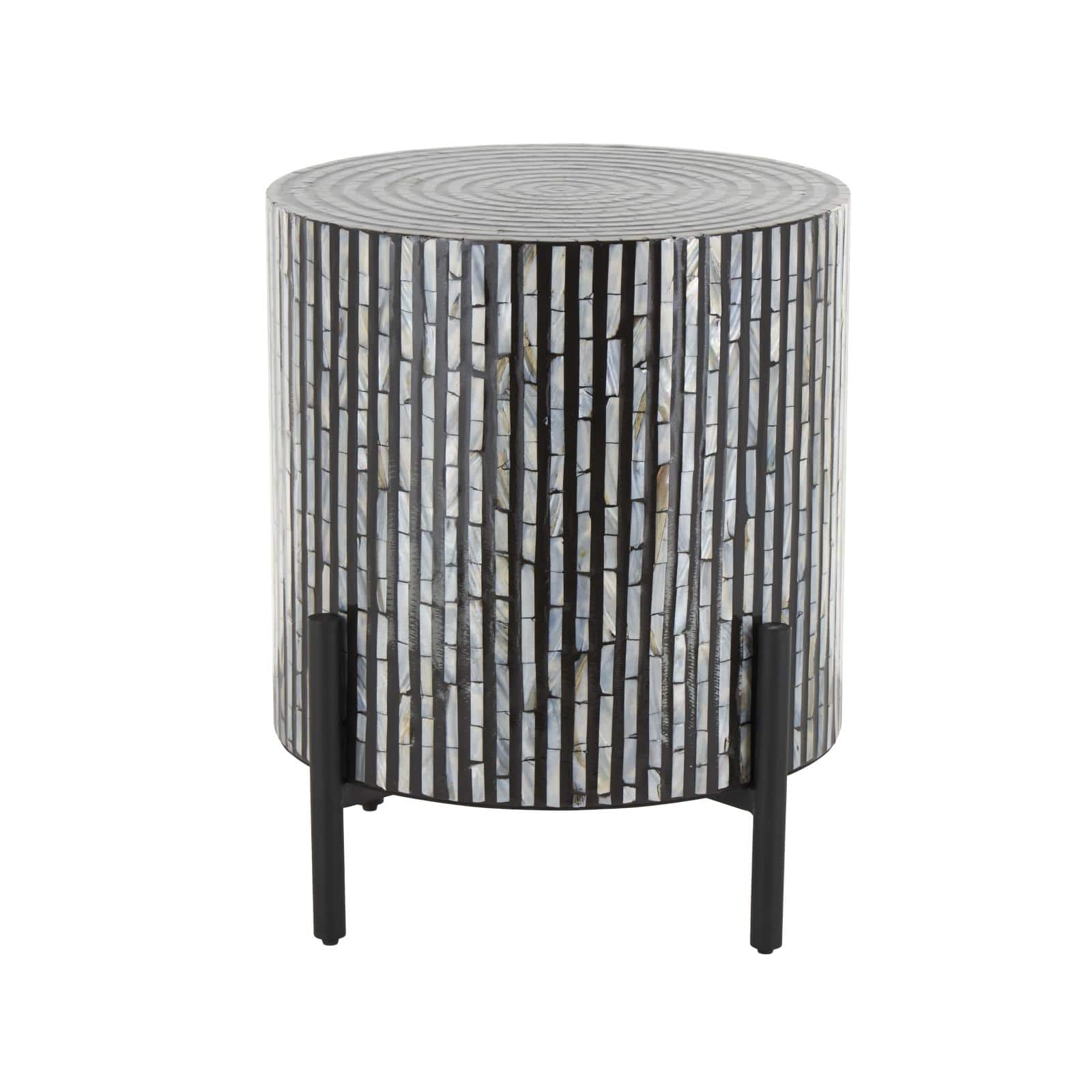 22" Mother of Pearl Shell Accent Table with Black Legs
