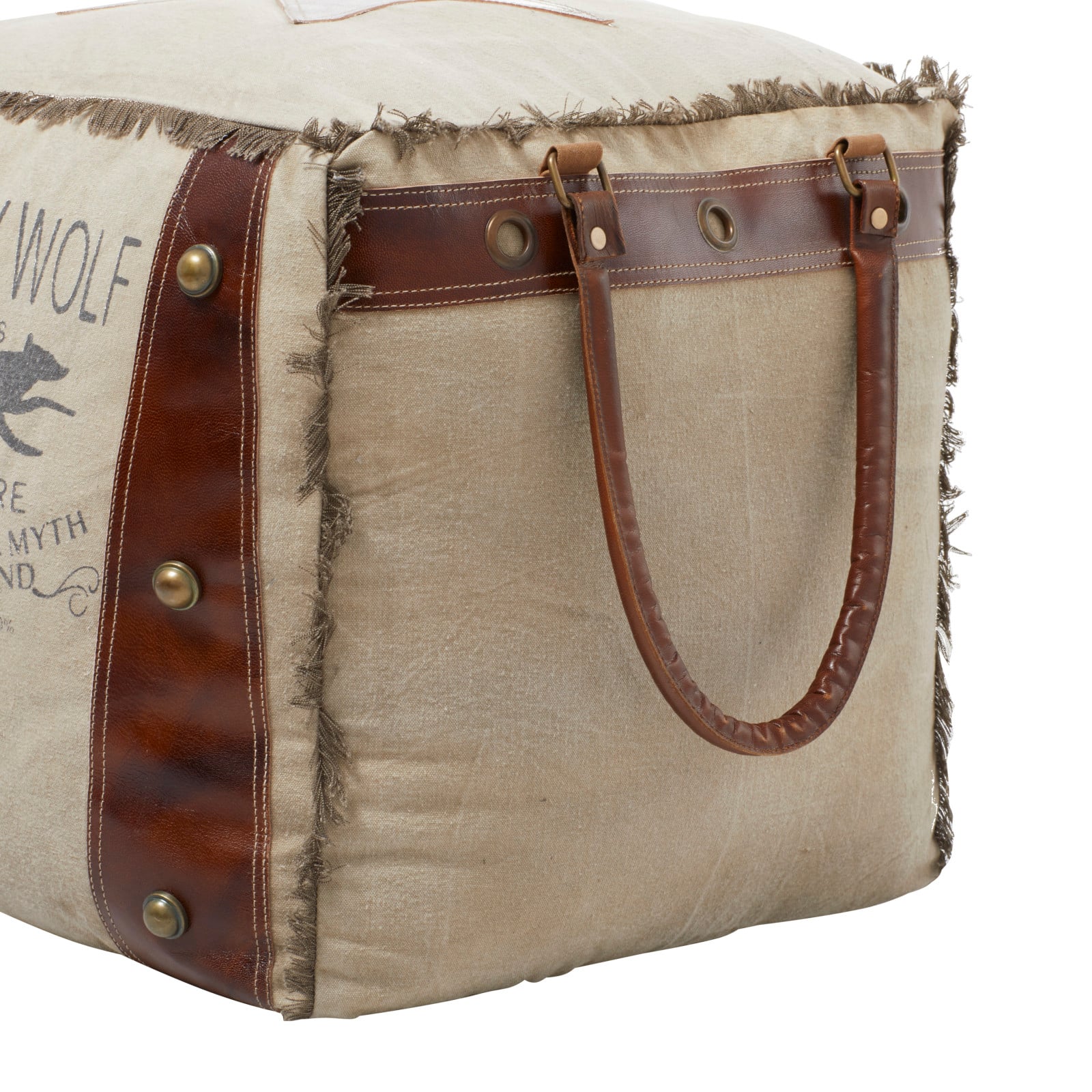 Brown Canvas Rustic Stool, 19" x 20" x 20"