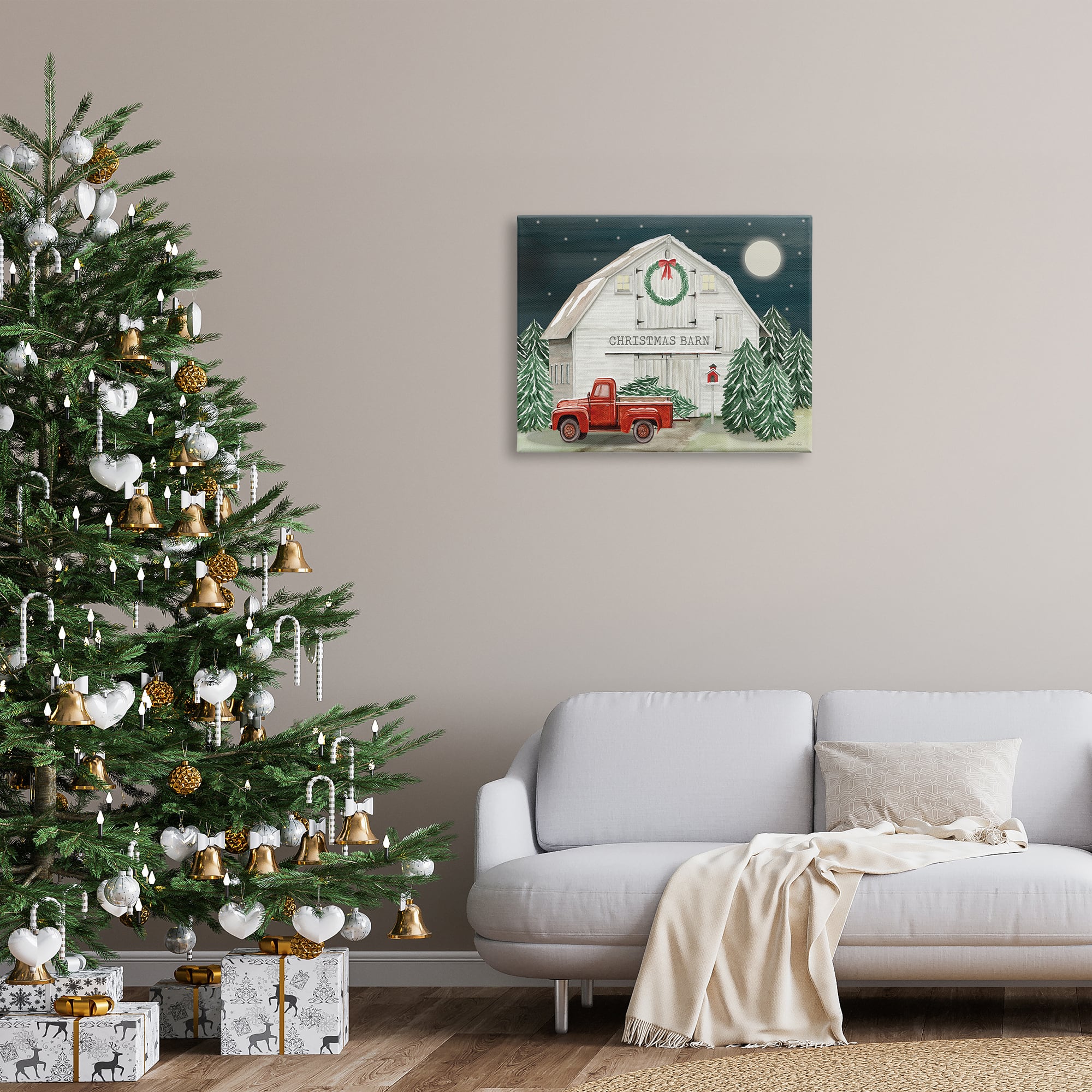 Stupell Industries Nighttime Christmas Barn Farm Canvas Wall Art