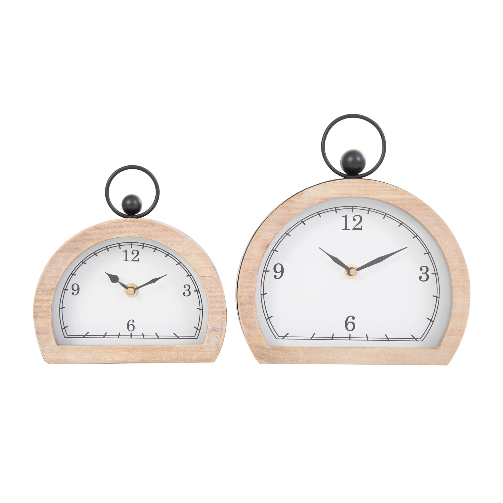 White Wooden Semicircle Clock Set with Brown Wooden Frame & Ring Handle