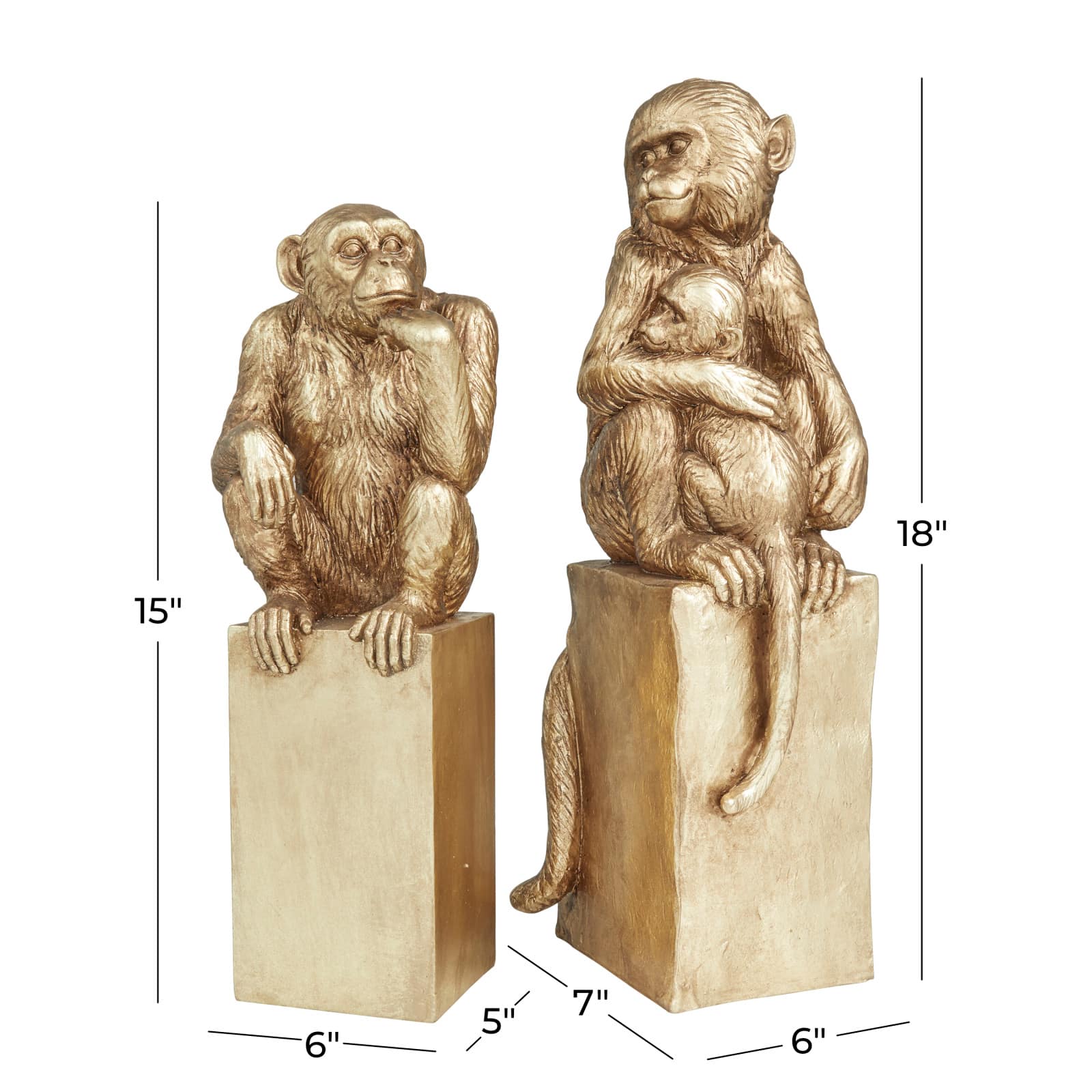 Set of 2 Gold Resin Glam Sculpture, 18" x 7" x 6"