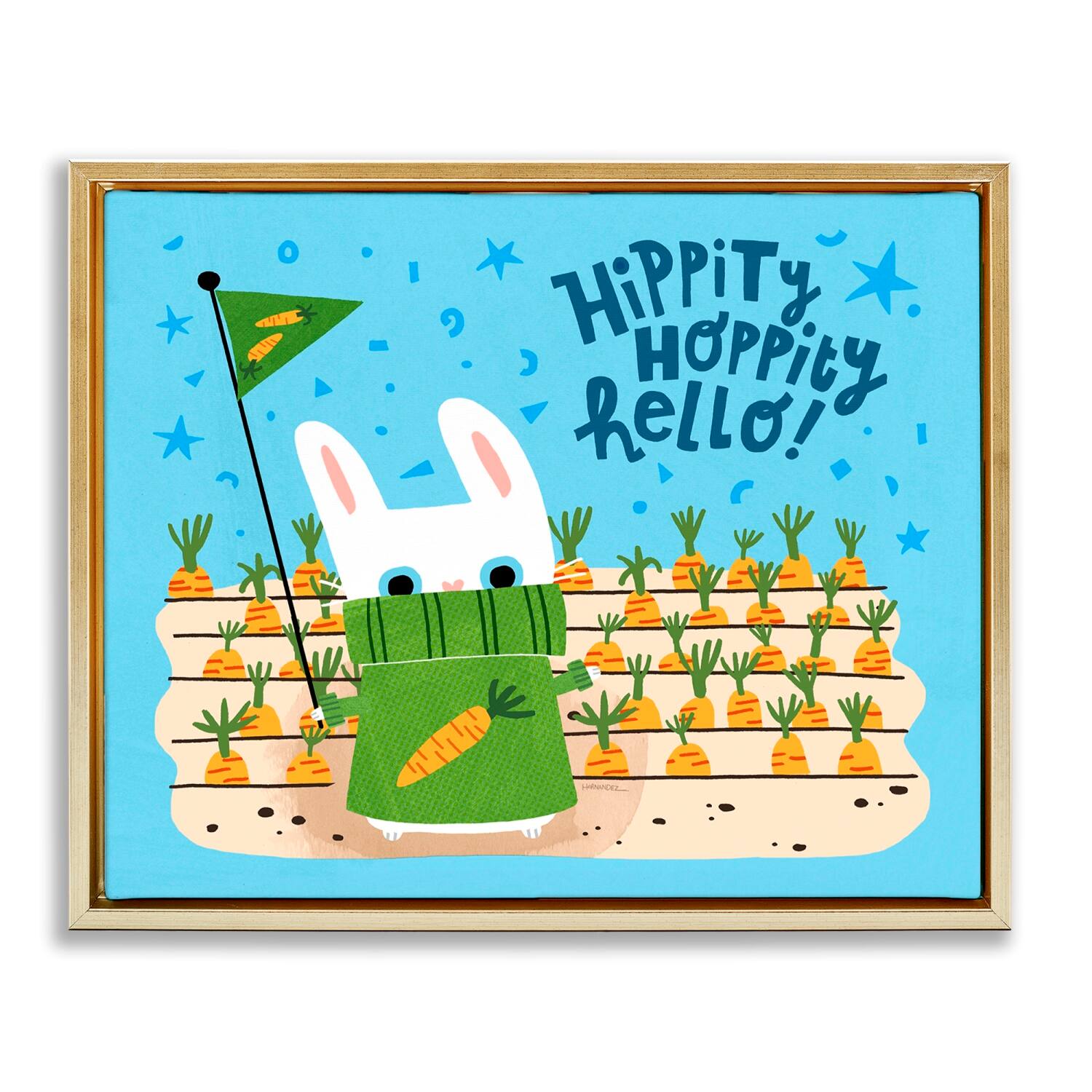 Stupell Industries Hippity Hoppity Hello Bunny Floater Framed Art