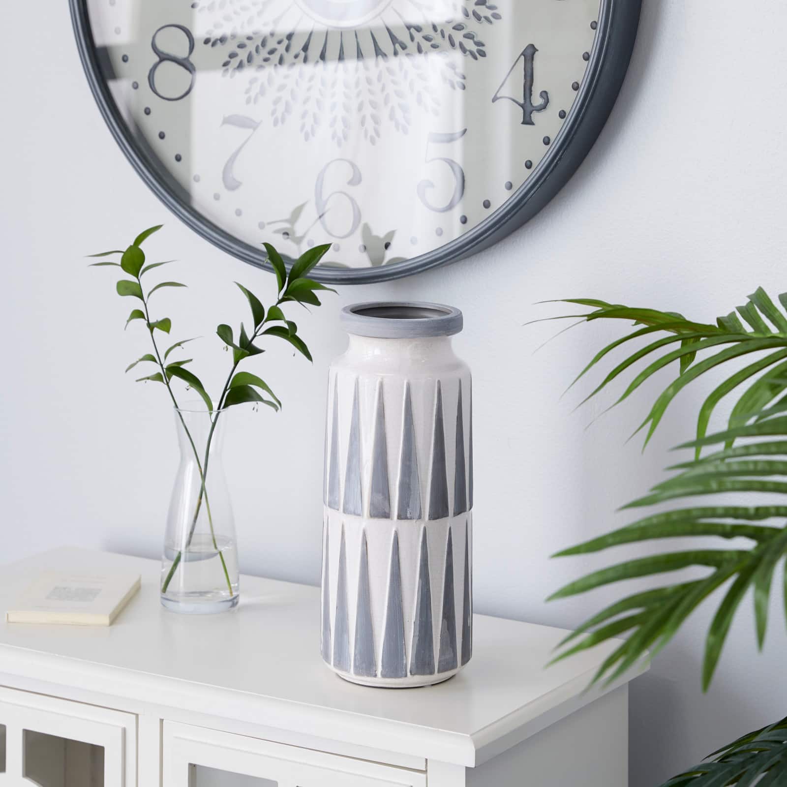 Gray Ceramic Traditional Vase, 13" x 6" x 6"