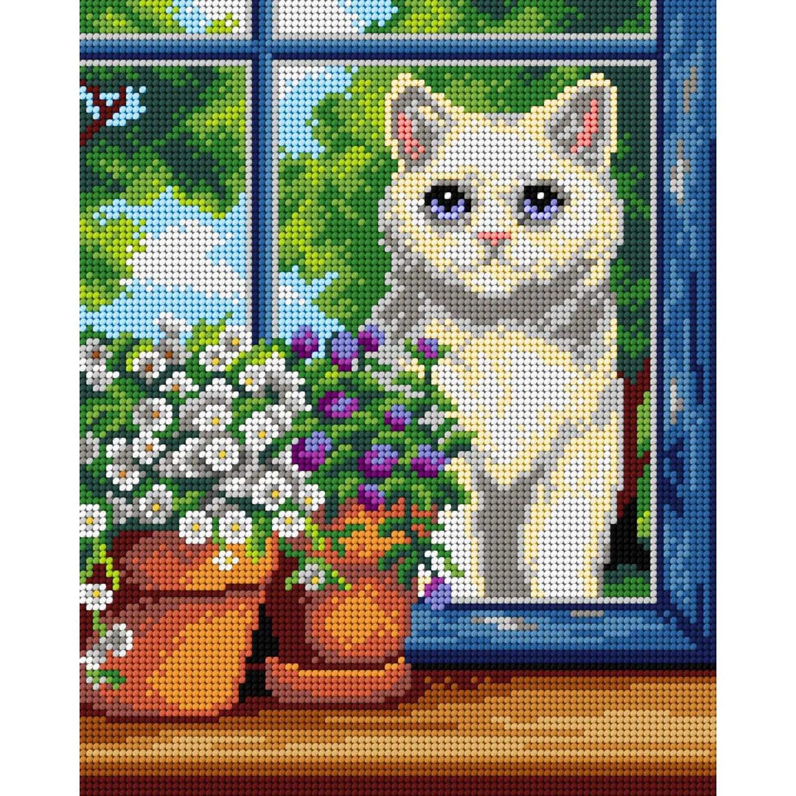 Orchidea White Cat Gobelin Canvas for Halfstitch without Yarn Kit