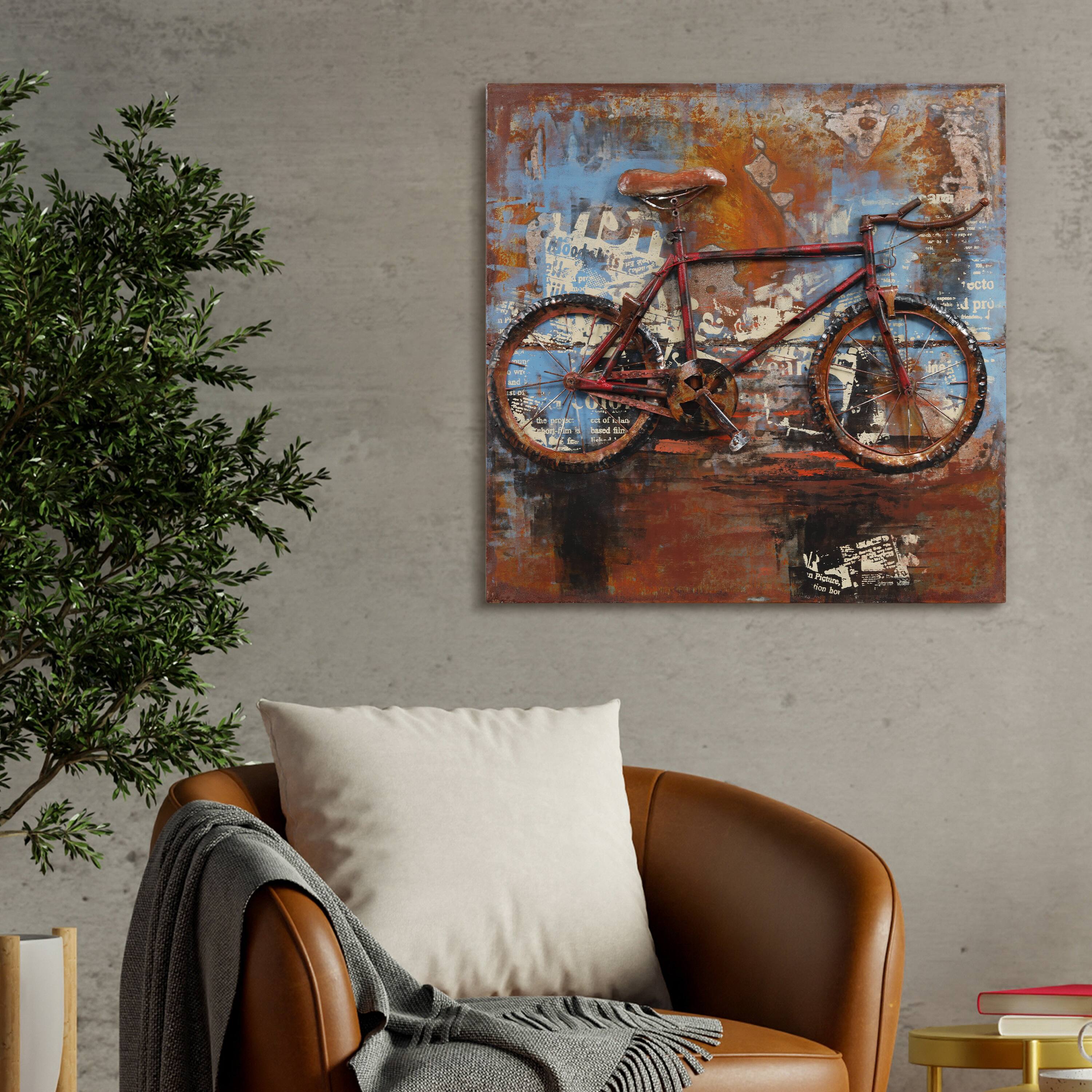 Empire Art Direct 32" x 32" Biking Mixed Media 3D Iron Hand Painted Dimensional Wall Sculpture