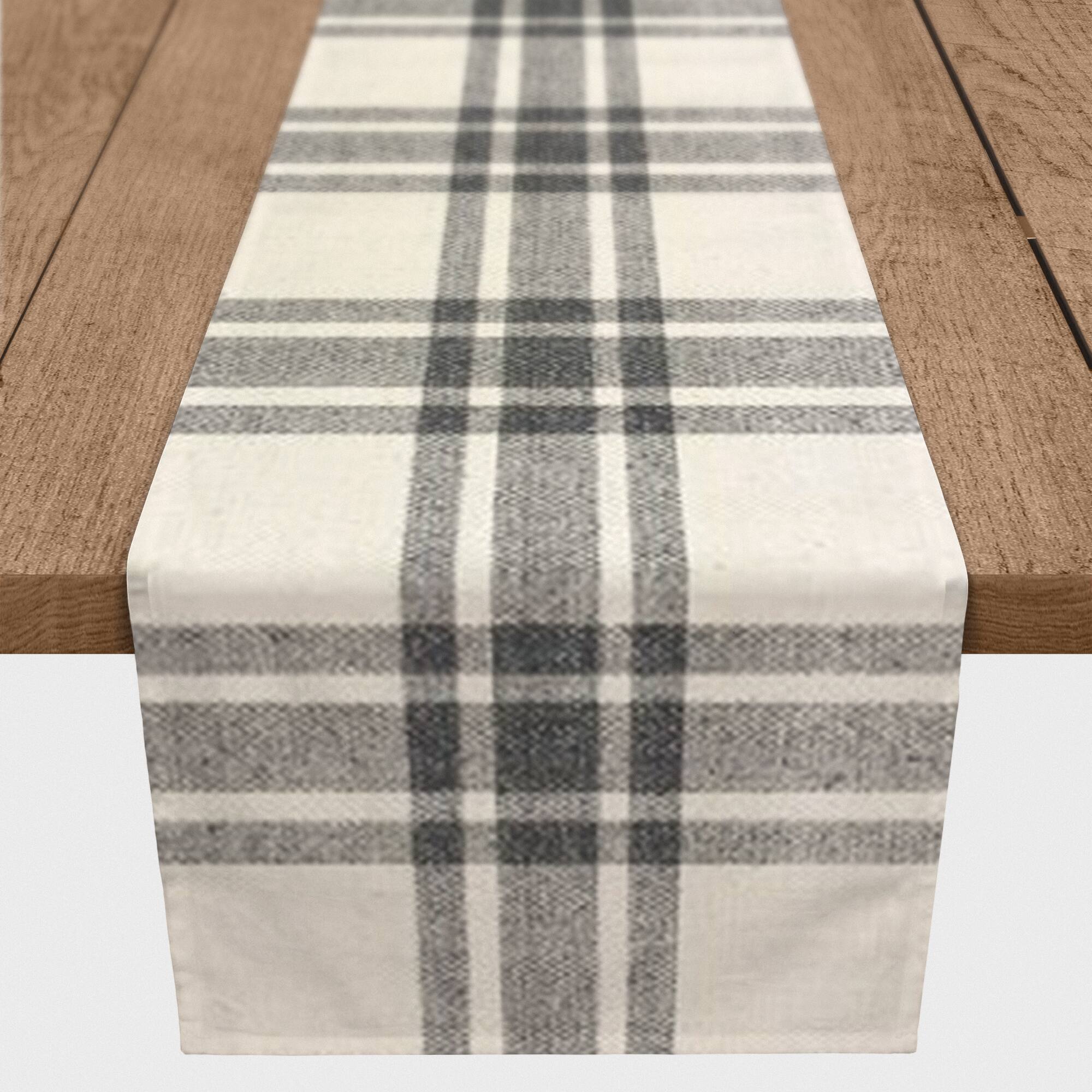90'' Black Plaid Cotton Twill Runner