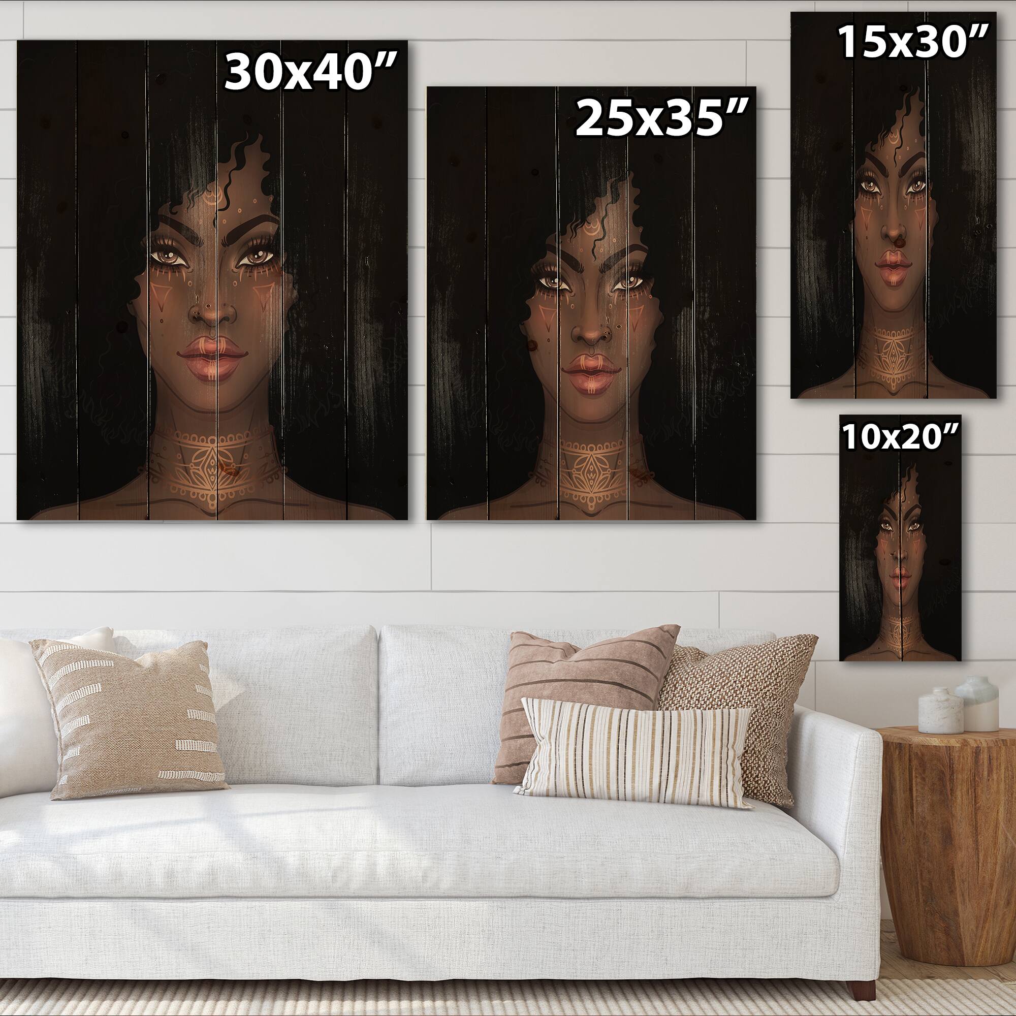 Designart - Portrait of African American Woman II - Modern Print on Natural Pine Wood