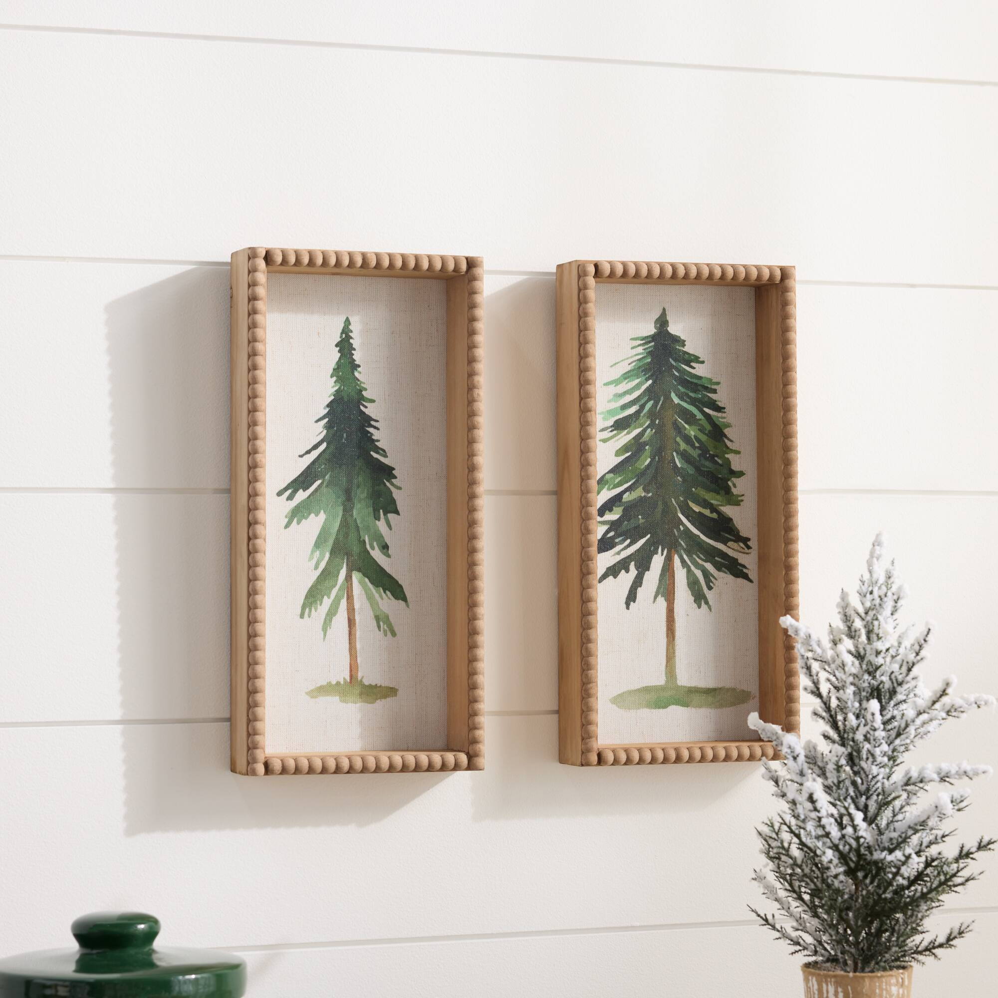 15.75in Framed Pine Tree Plaque Set