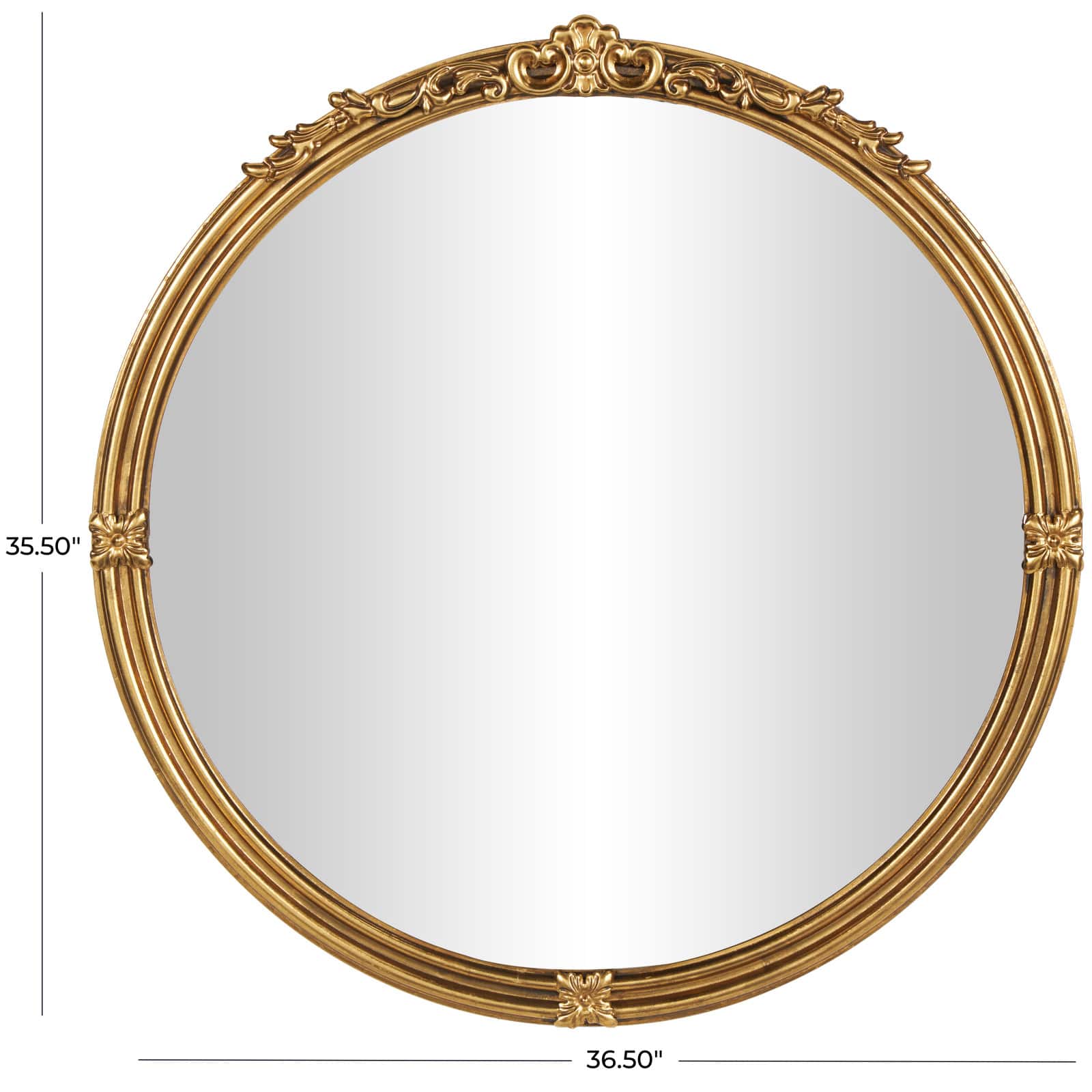 36" x 35" Gold Scroll Layered Floral Accents Metal Framed Wall Mirror